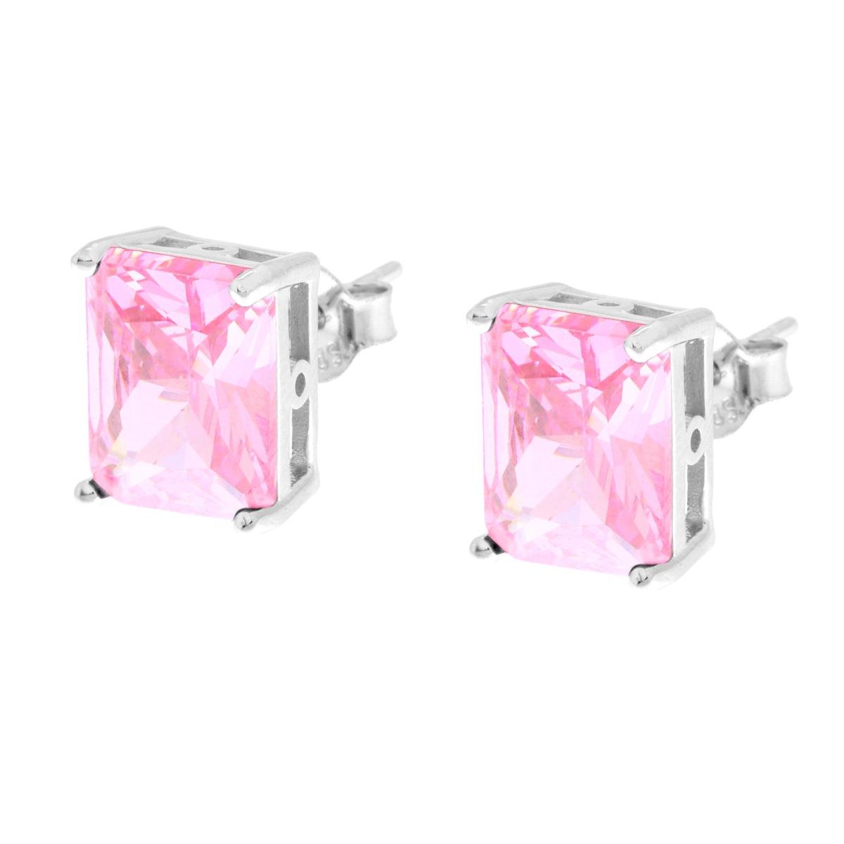 Ohrstecker Rechteck Cubic-Zirconia-Baguette Rosa in Silber 925 rhodiniert - MeinSchmuckShop