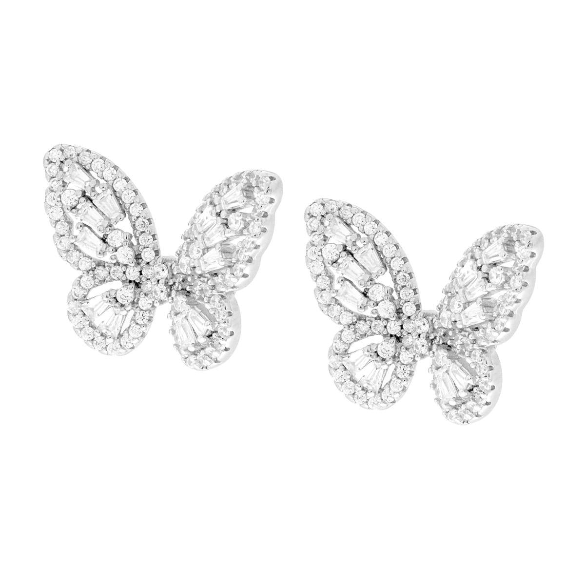 Schmetterlingsohrringe mit weißen Cubic-Zirconia aus 925er Silber, rhodiniert - MeinSchmuckShop