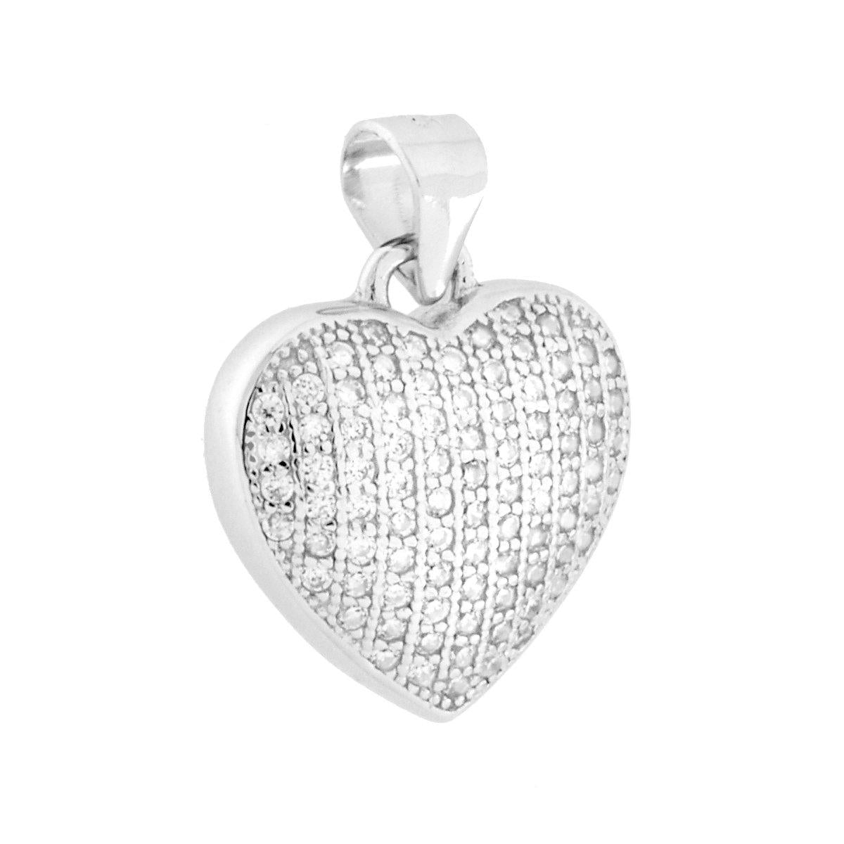 Gewölbtes Herz-Anhänger und weiße Cubic-Zirkonien aus 925er Silber, rhodiniert. - MeinSchmuckShop