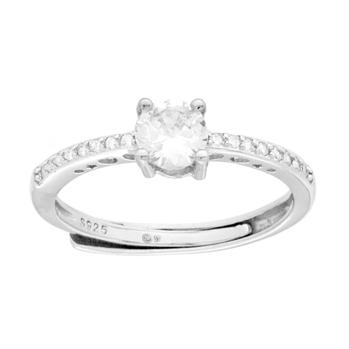 Solitärring mit weißem Cubic-Zirkonia, 5 mm, in Silber 925 rhodiniert. - MeinSchmuckShop