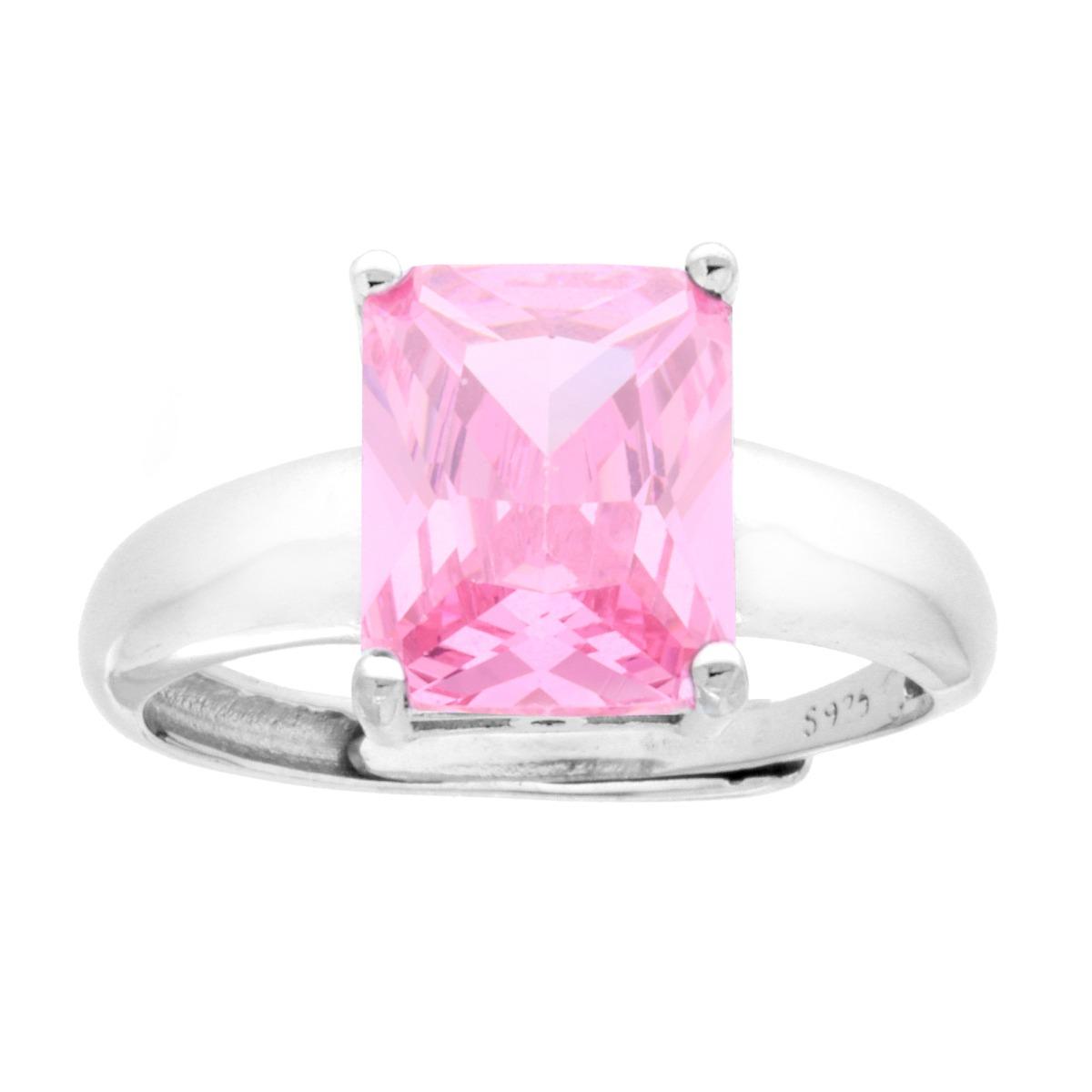 Solitärring Rechteck Cubic Zirconia Rosa in 925er Silber rhodiniert - MeinSchmuckShop