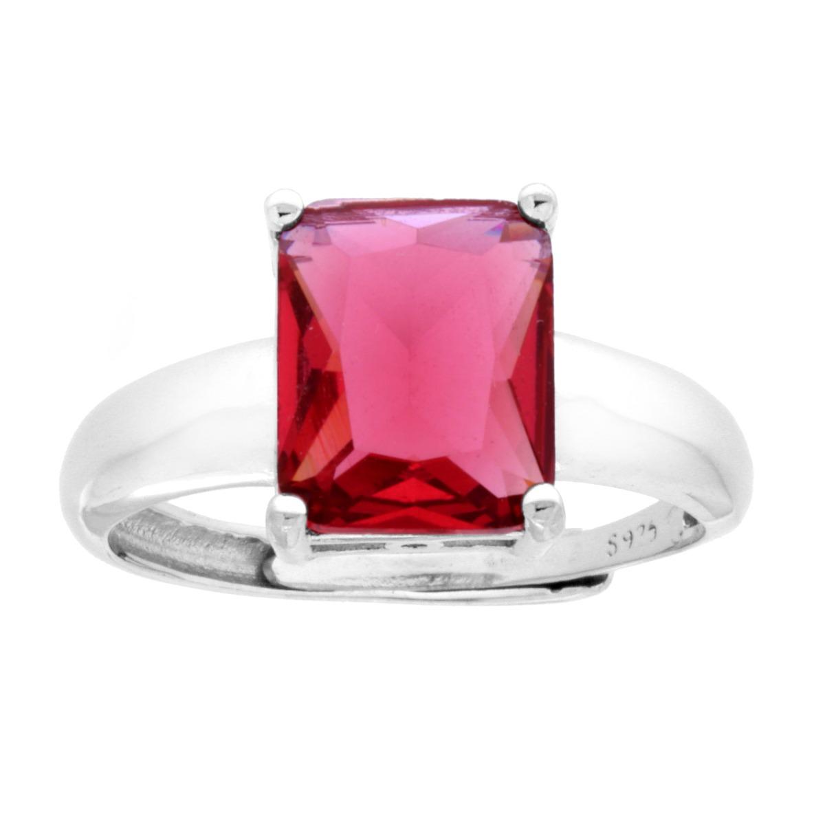 Solitärring Rechteck Cubic Zirconia Rubinrot in Silber 925 rhodiniert galvanisch - MeinSchmuckShop