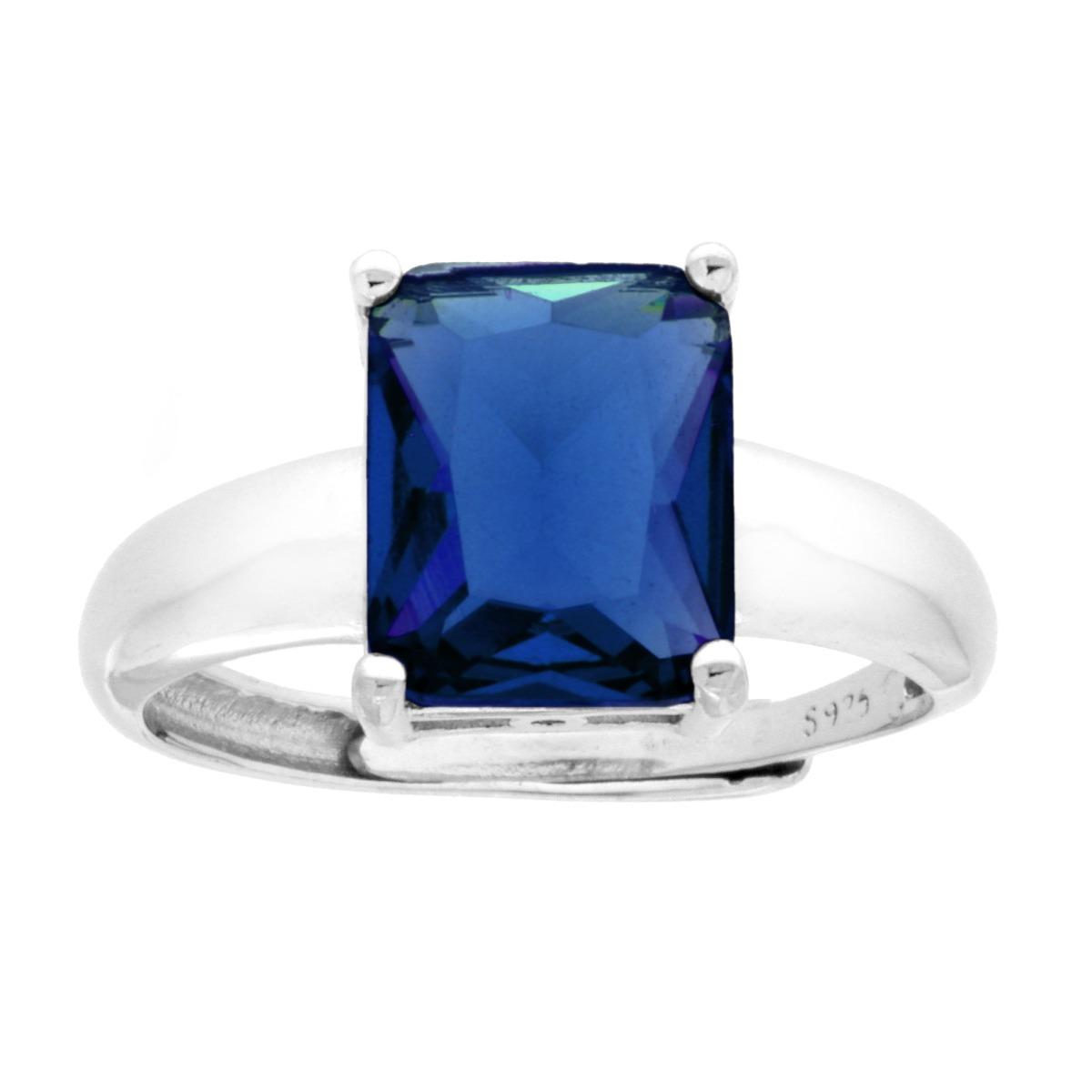 Solitärring Rechteckig Cubic Zirconia Blau Saphir aus 925er Silber rhodiniert - MeinSchmuckShop