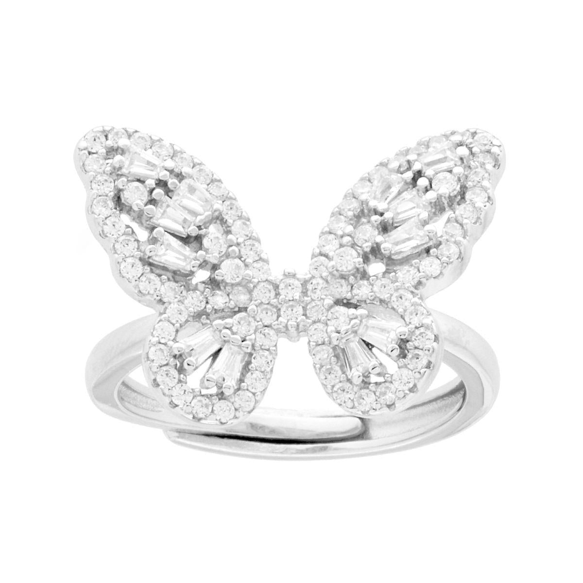 Schmetterlingsring mit weißen Cubic-Zirkonien aus 925er Silber, rhodiniert. - MeinSchmuckShop