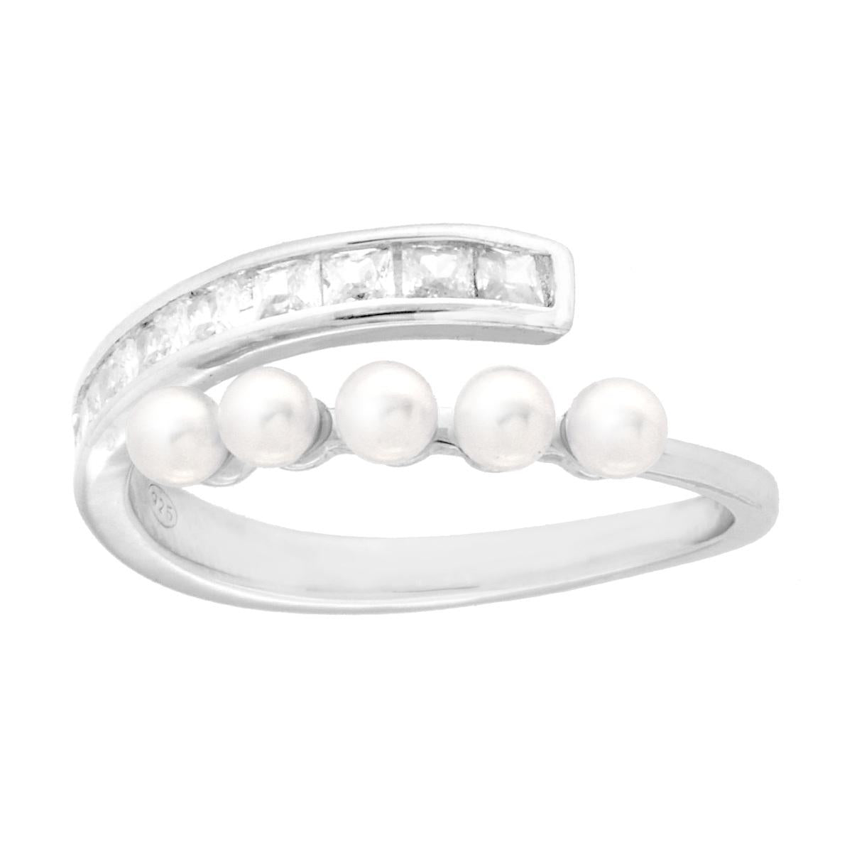 Ring Contrarie mit weißen Cubic Zirconia Carre und Perlen aus perlato Glas aus 925er Silber rhodiniert galvanisch - MeinSchmuckShop