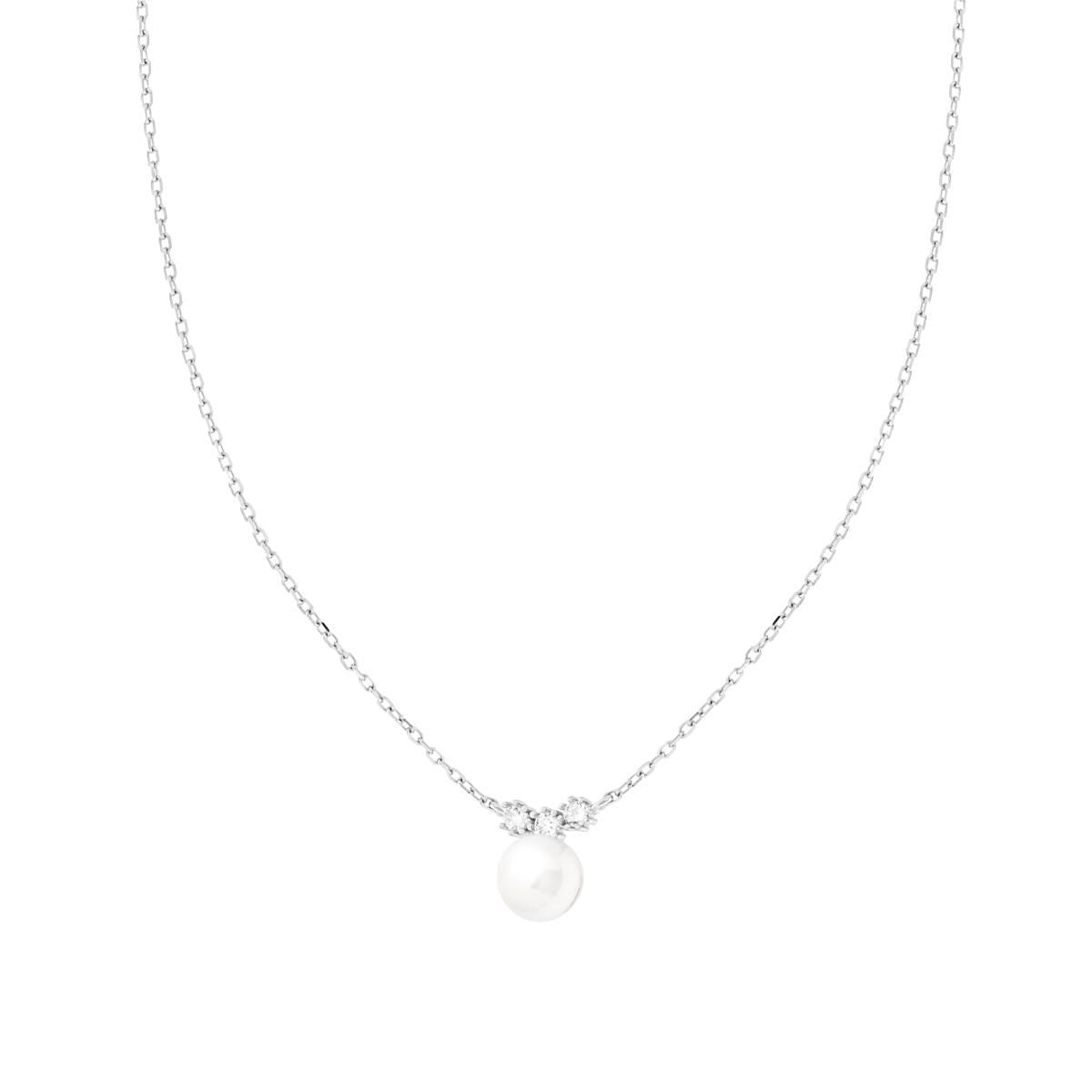 Halskette Kette Forzatina diamantiert mit Perle und Trilogy Cubic Zirconia Weiß, in Silber 925 rhodiniert. - MeinSchmuckShop
