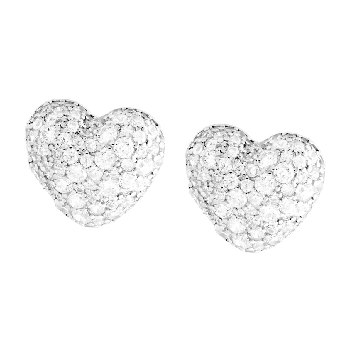 Ohrringe Herz-Bombé mit weißen Cubic Zirconia, aus 925er Silber, rhodiniert. - MeinSchmuckShop