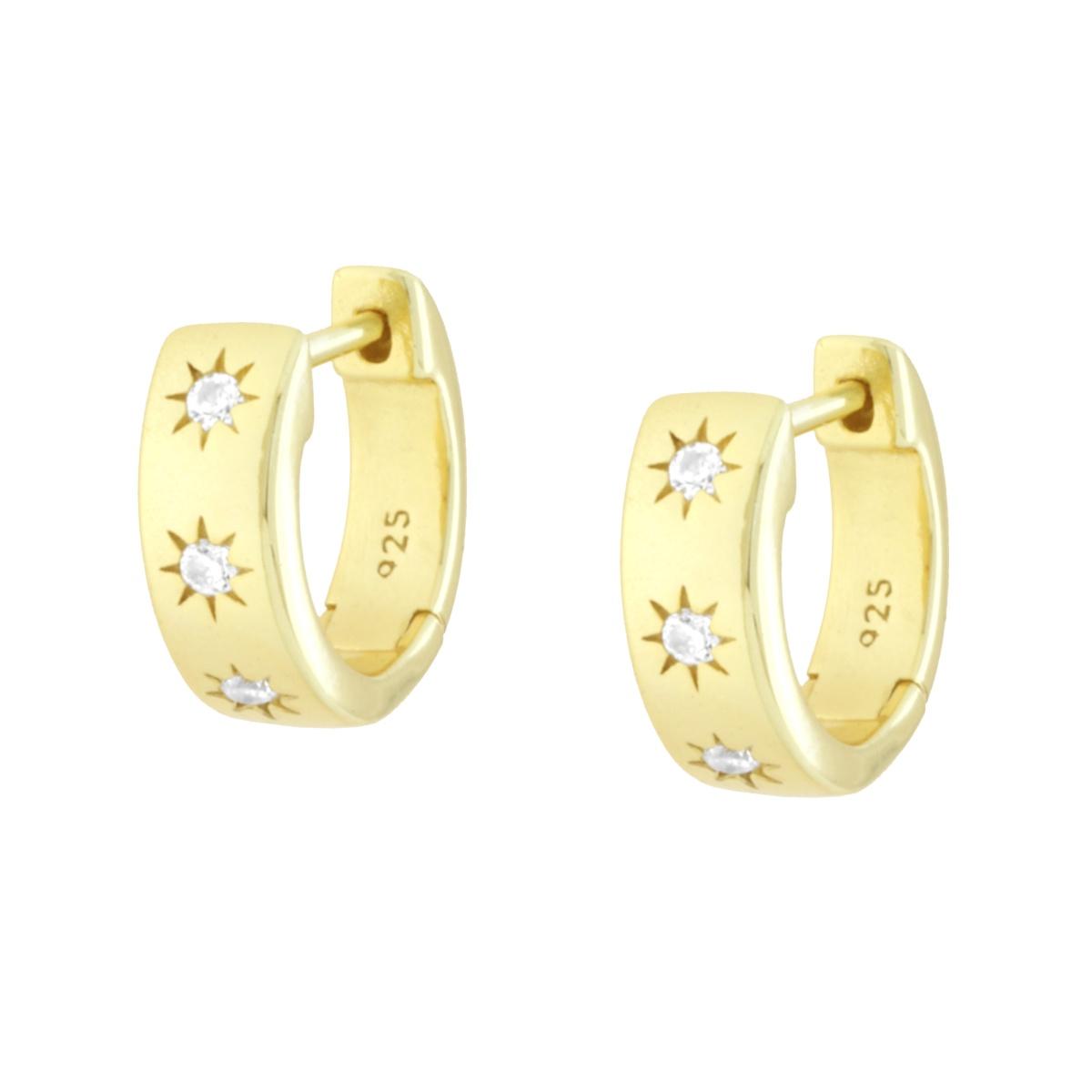 Ohrringe Kreis-Hoops mit Schnappverschluss, weiße Cubic-Zirkonia-Sterne, aus 925er Sterling-Silber, Goldplattiert - MeinSchmuckShop