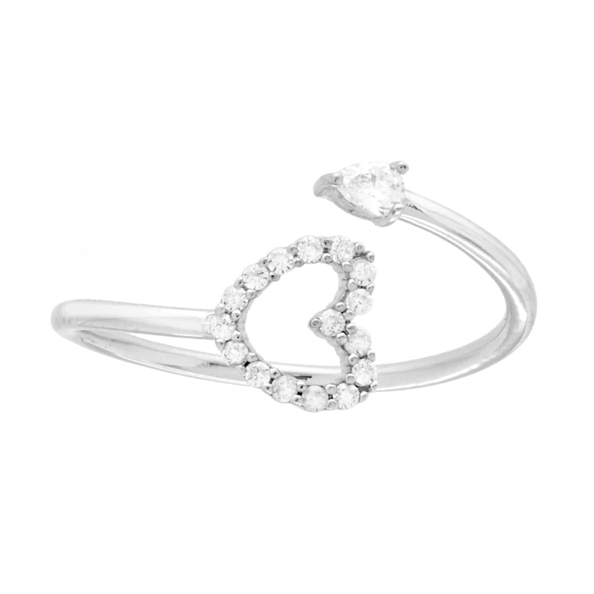 Ring Contrarie Herz und Lichtpunkt mit weißen Cubic Zirconia in 925er Silber rhodiniert - MeinSchmuckShop