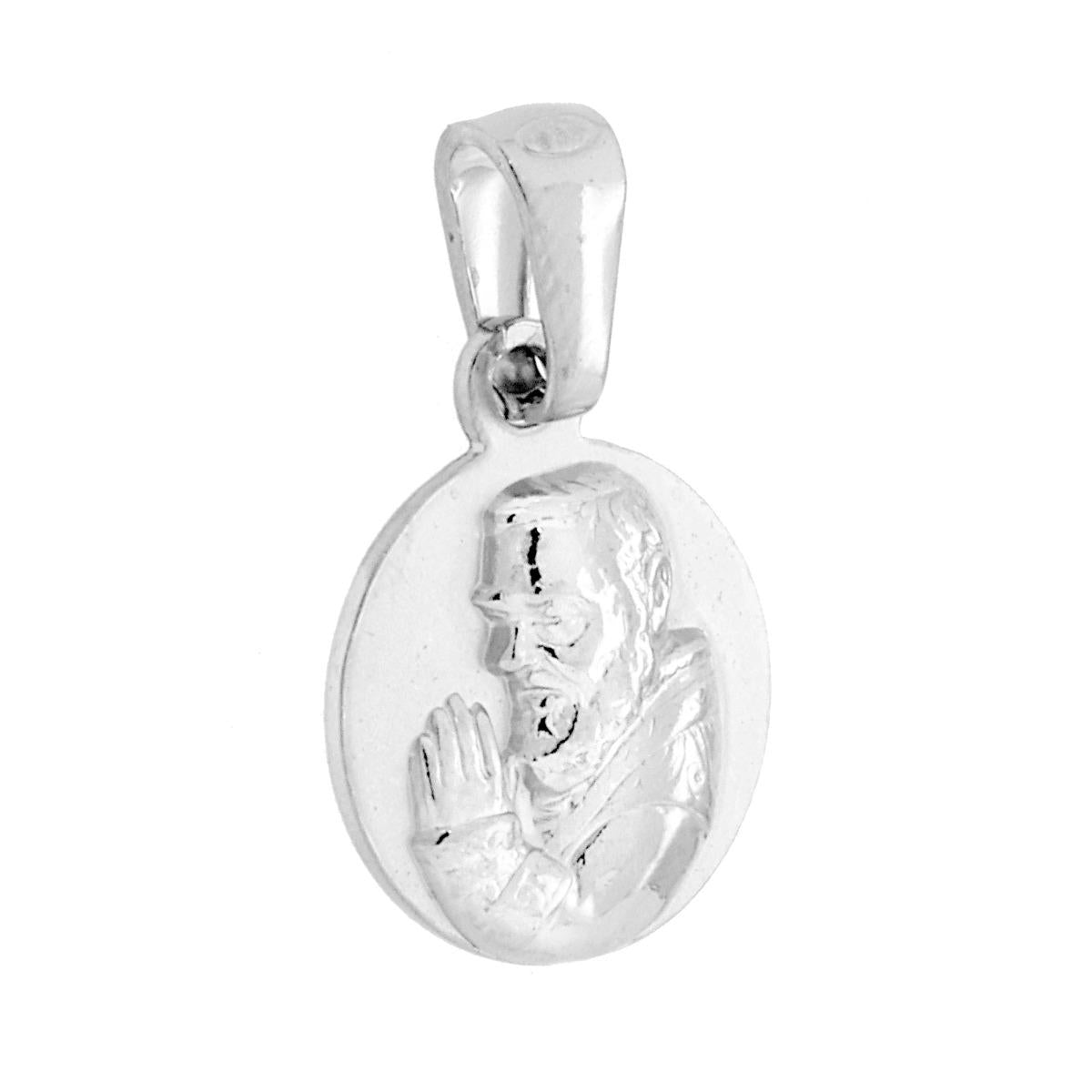 Runder Medaillon‑Anhänger mit Padre Pio aus Silber 925, galvanisch rhodiniert - MeinSchmuckShop