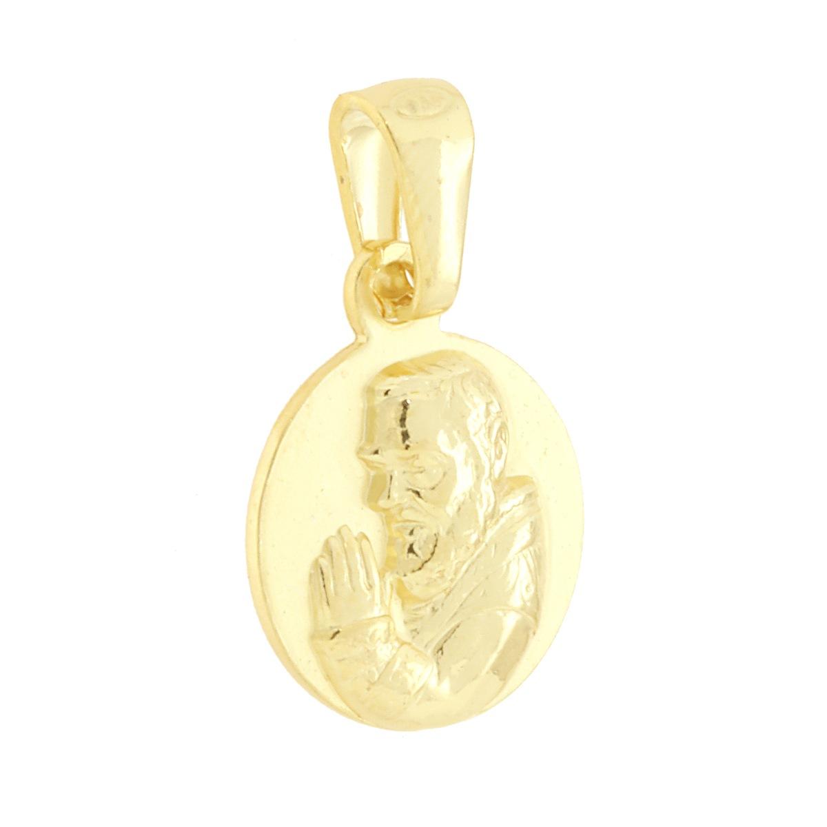 Runder Medaillenanhänger mit Padre Pio aus 925er Silber, goldgalvanisiert - MeinSchmuckShop