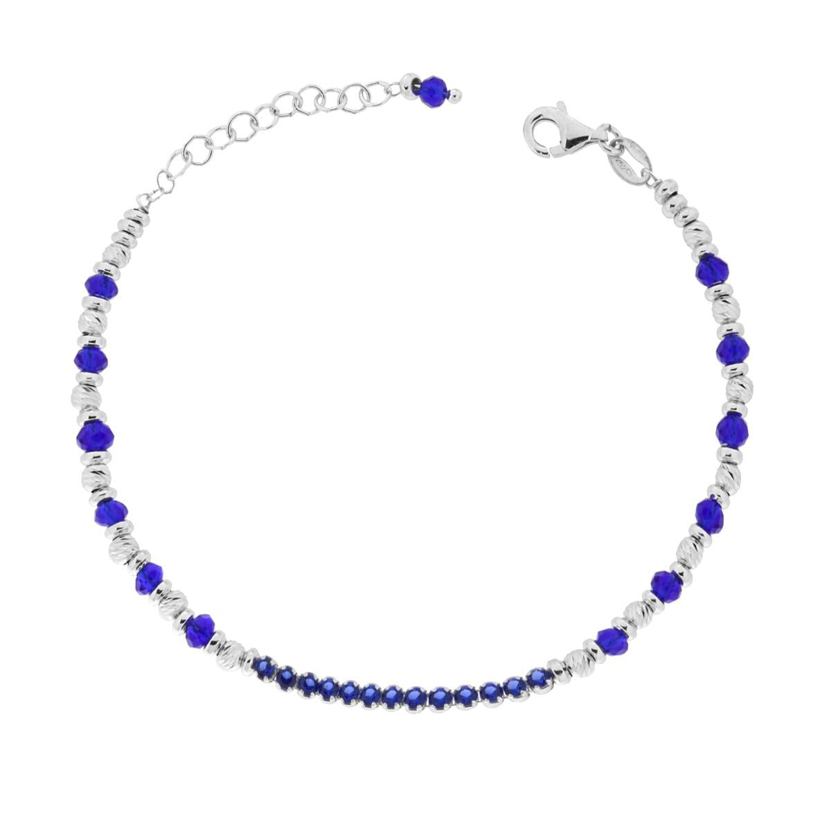 Armband mit diamantierten Kugeln, Cubic Zirconia und blauem Saphirkristall, aus 925er Silber rhodiniert - MeinSchmuckShop
