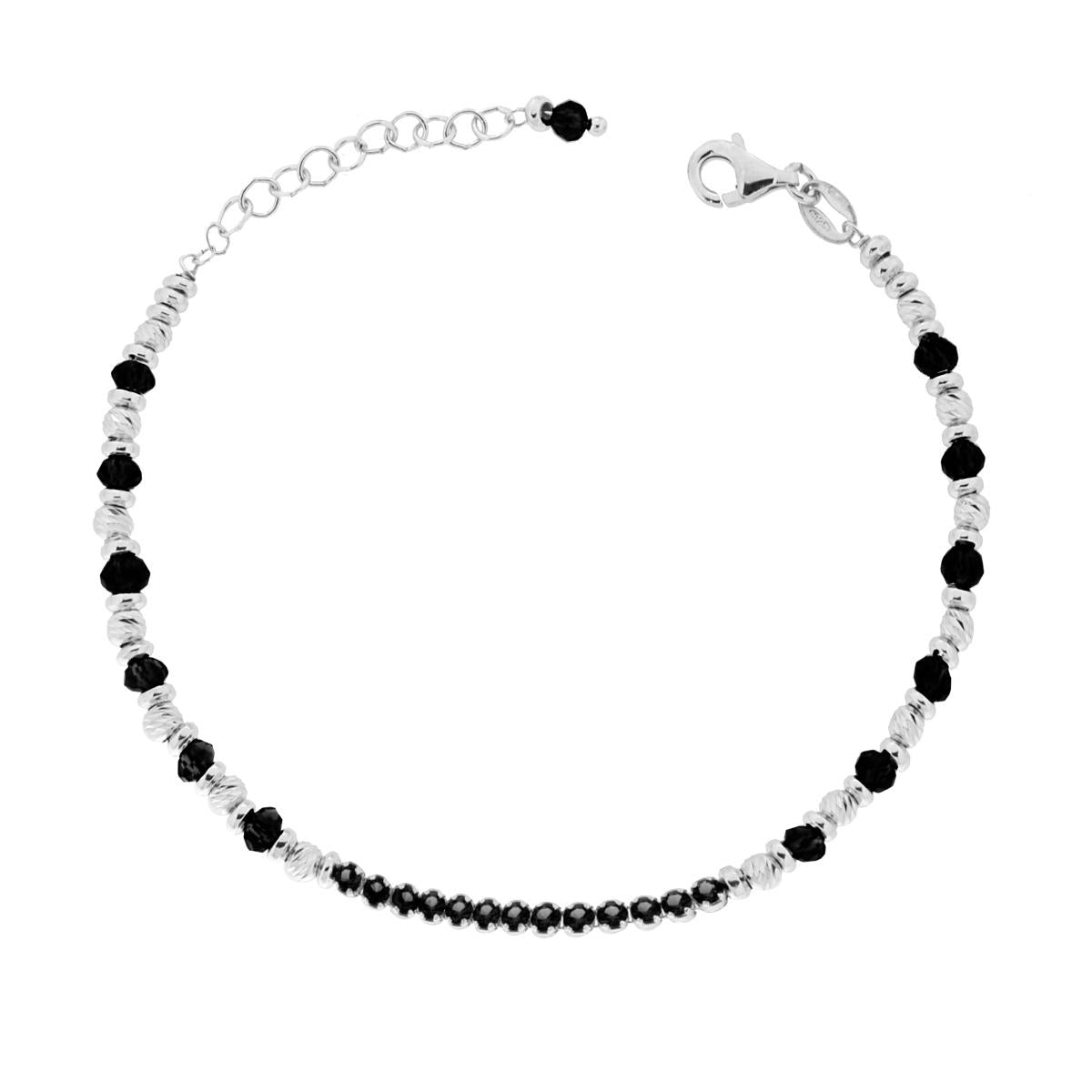 Armband mit diamantierten Kugeln, Cubic Zirconia und schwarzem Kristall aus 925er Silber rhodiniert. - MeinSchmuckShop