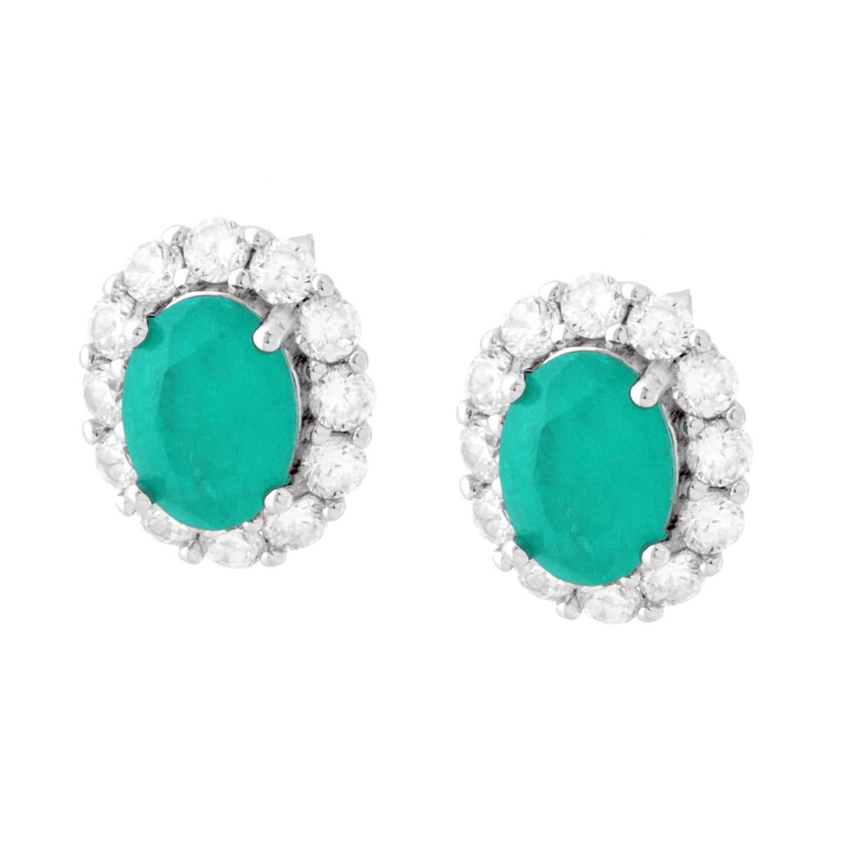 Ohrstecker in ovaler Form, natürlicher Paraiba-Turmalin, umgeben von weißen Cubic Zirconia, aus 925er Silber rhodiniert - MeinSchmuckShop