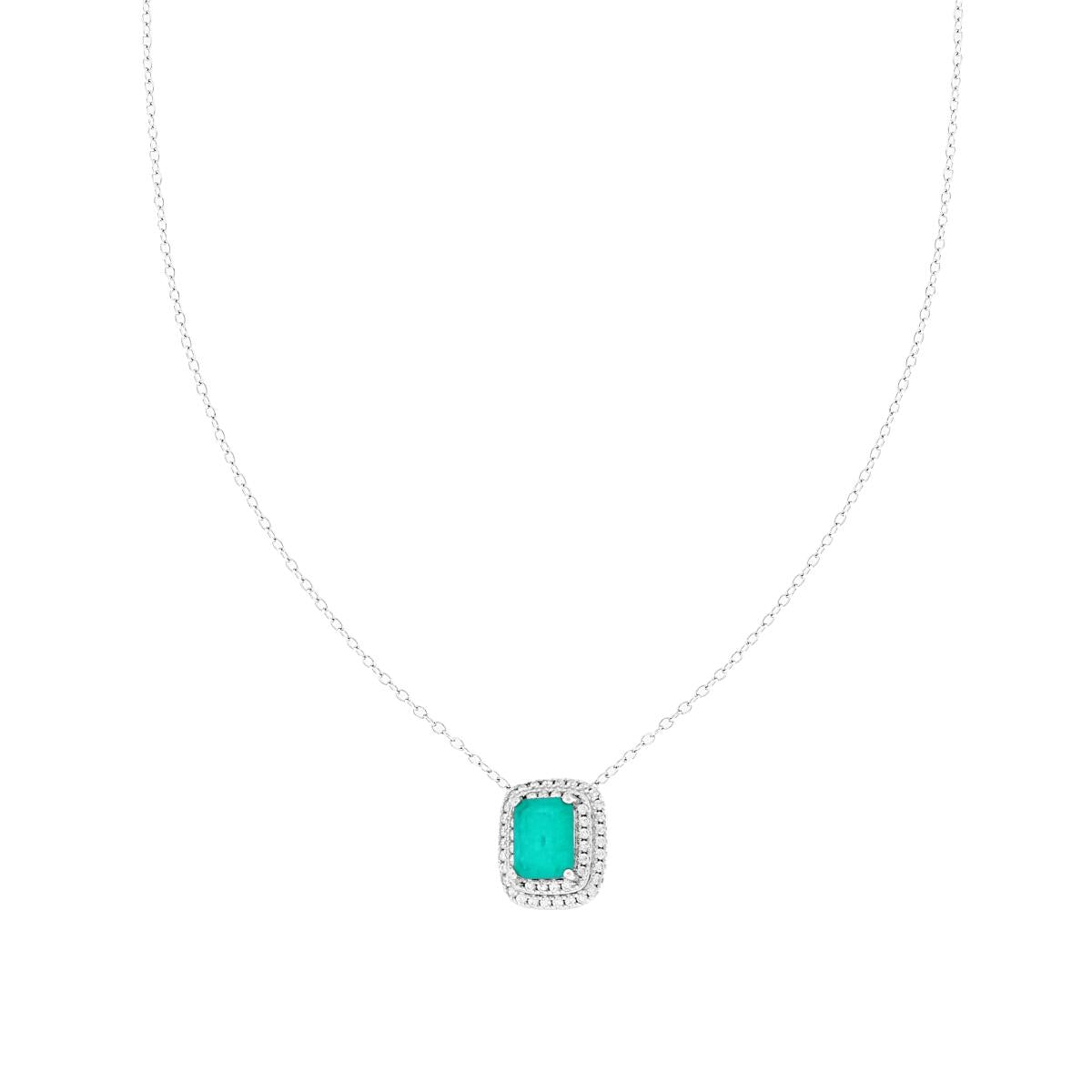 Halskette, diamantenbesetzte Kette mit rechteckigem Paraiba-Turmalin, von weißen Cubic-Zirkonien umgeben, aus 925er Silber rhodiniert galvanisch. - MeinSchmuckShop