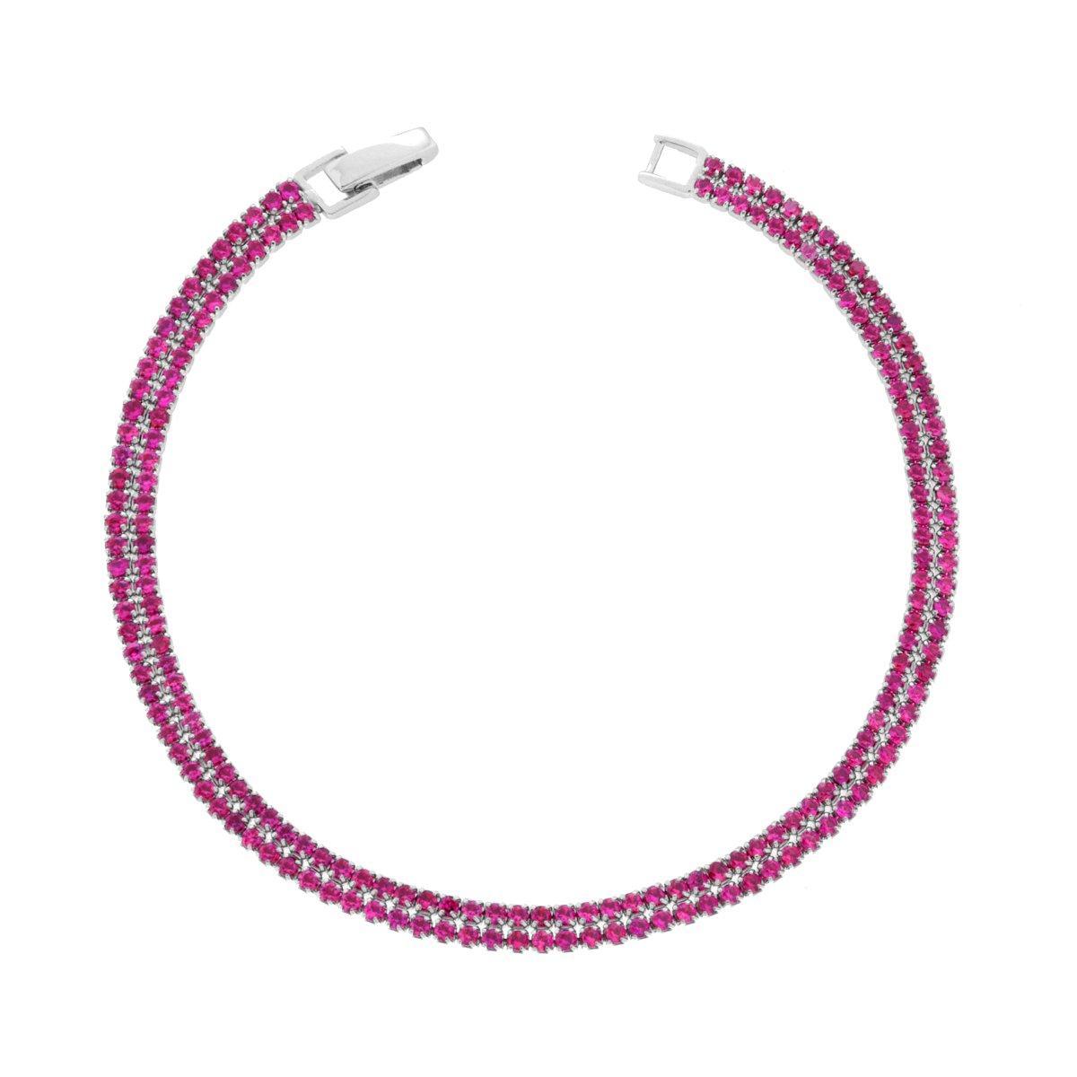 Zweifädiges Tennisarmband mit rubinrotem Cubic Zirconia aus Silber 925, galvanisch rhodiniert - MeinSchmuckShop