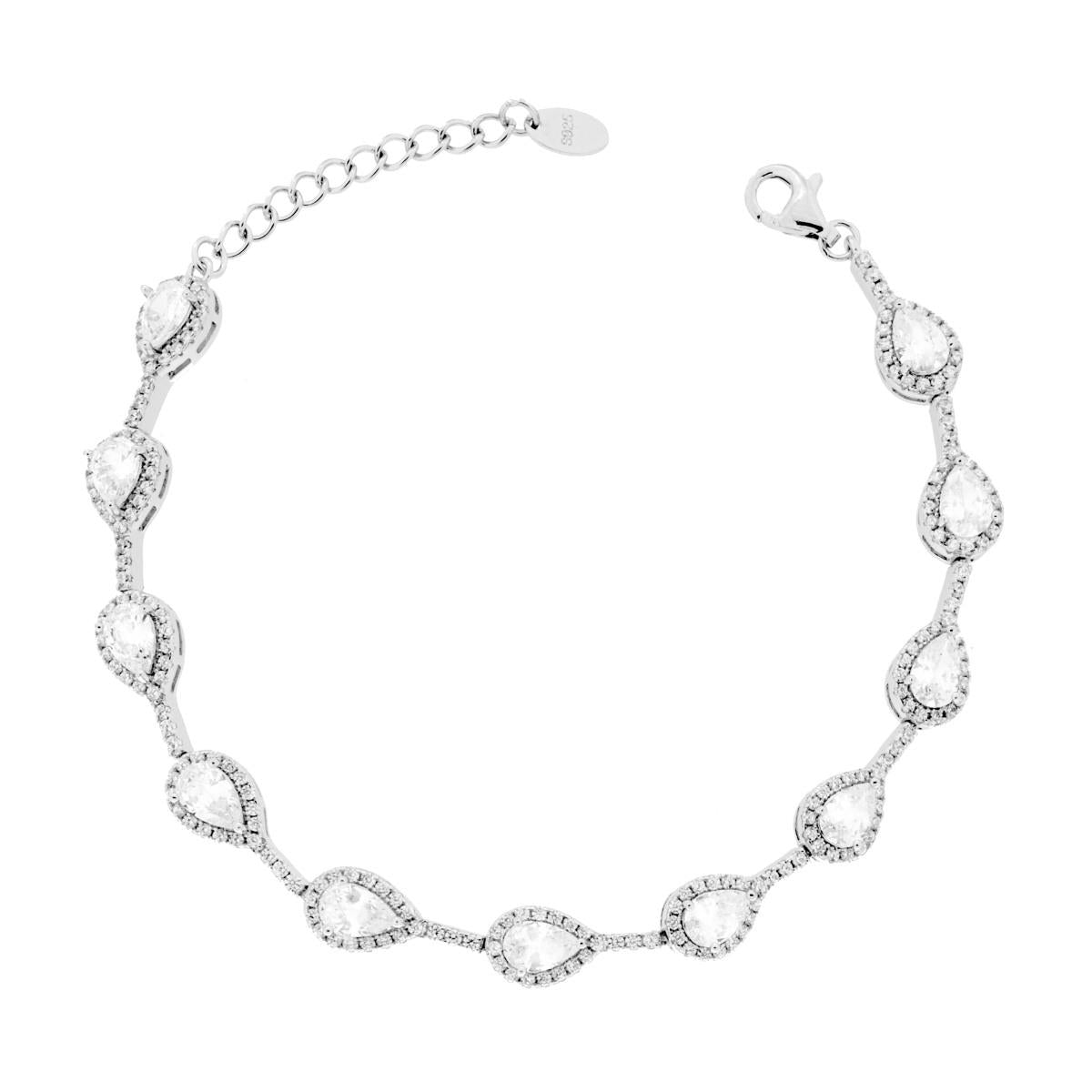 Tennisarmband Tropfenform mit weißen Cubic Zirconia aus 925er Silber, rhodiniert galvanisch - MeinSchmuckShop