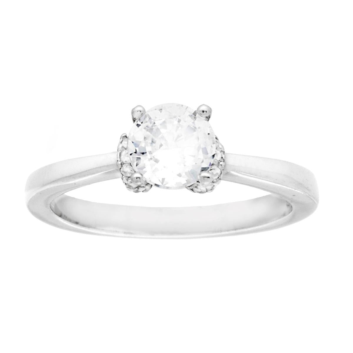 Solitärring mit weißem Cubic Zirconia, Ø 6 mm, aus 925er Silber rhodiniert. - MeinSchmuckShop