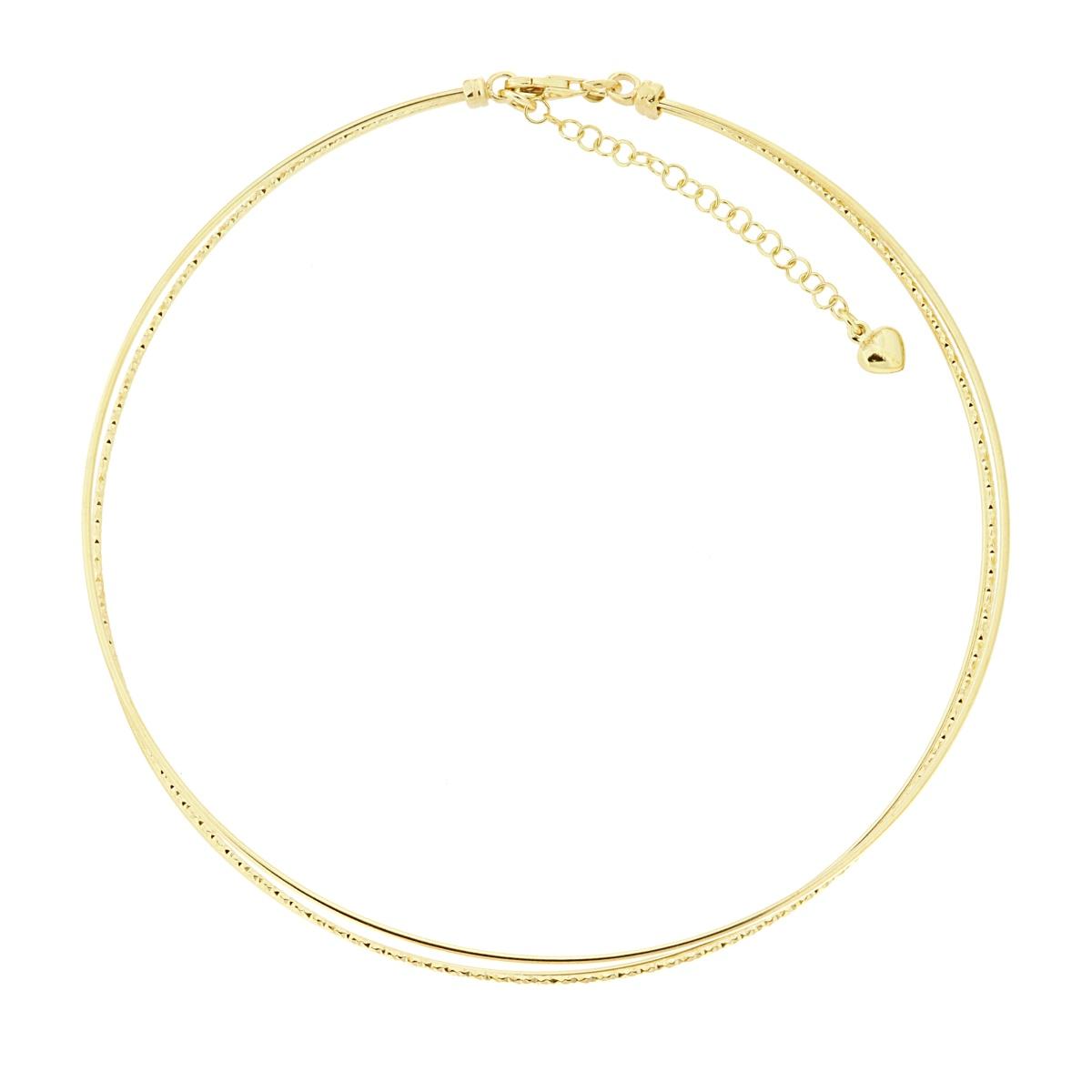 Starre dreifädige Kette, diamantiert, mit kleinem Herzanhänger, aus Silber 925, galvanisch vergoldet. - MeinSchmuckShop
