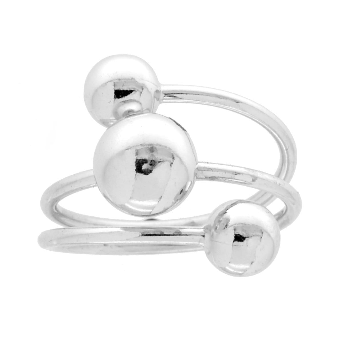 Mehrreihiger Ring mit glänzenden Kugeln aus 925er Silber, rhodiniert. - MeinSchmuckShop