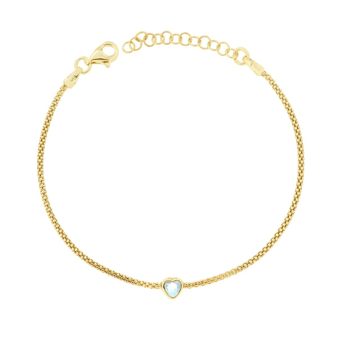 Armband mit koreanischer Gliederkette, Herz, Cubic Zirconia, Aquamarin, Silber 925, vergoldet - MeinSchmuckShop