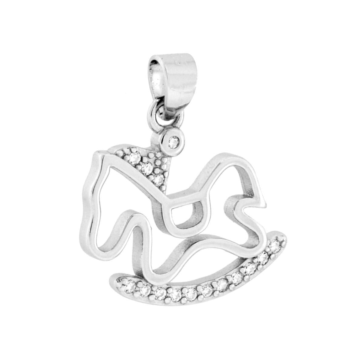Schaukelpferd mit weißen Cubic Zirconia, Silber 925, rhodiumplattiert - MeinSchmuckShop