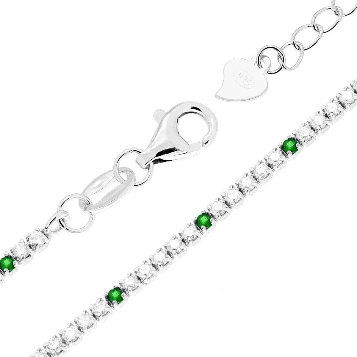Tennisarmband cm 16+3 mit Zirkonen 1,5 mm, abwechselnd Weiß und Smaragdgrün, aus Silber 925, rhodiniert. - MeinSchmuckShop