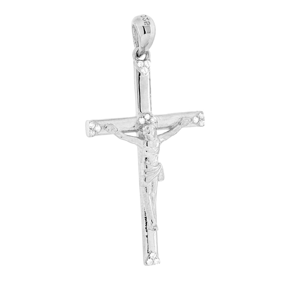 Kreuzanhänger mit Christus, mit weißen Cubic Zirconia, Silber 925, galvanisch rhodiniert. - MeinSchmuckShop