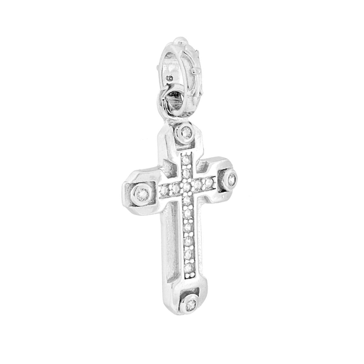 Kreuzanhänger mit weißen Cubic-Zirkonien aus 925er Silber, rhodiniert - MeinSchmuckShop