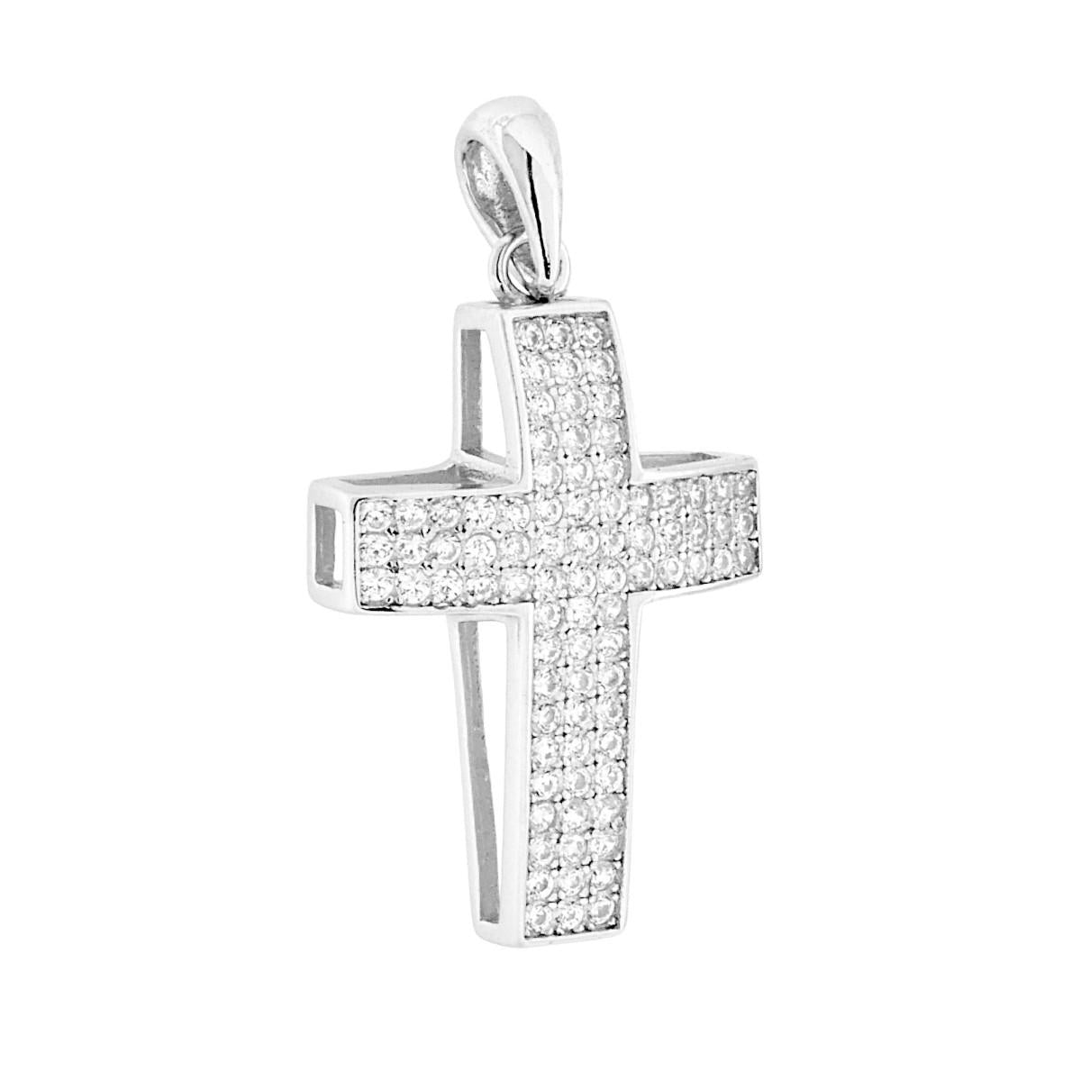 Anhänger Kreuz mit weißen Cubic Zirconia, 925er Silber, rhodiniert. - MeinSchmuckShop
