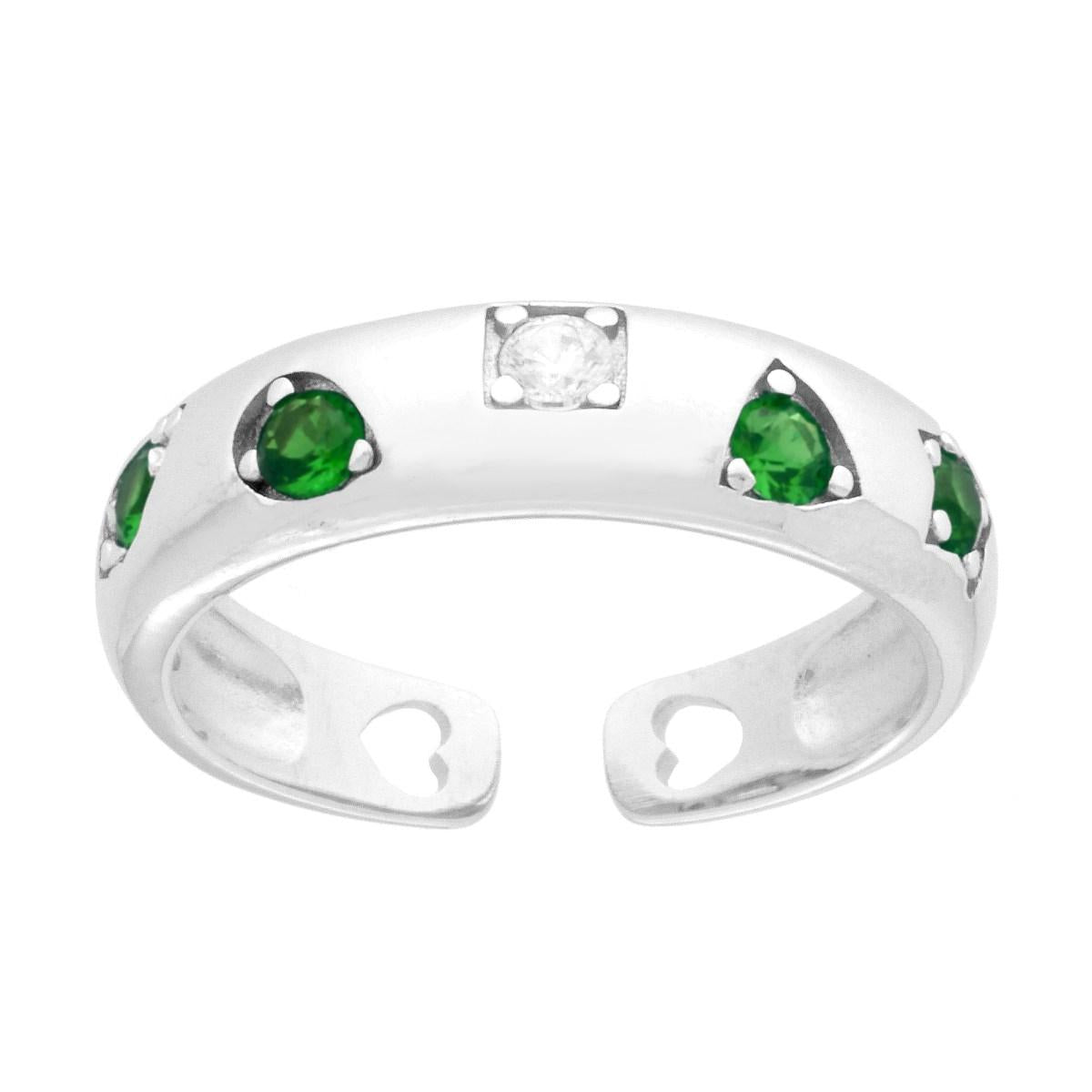 Ringband mit geometrischen Mustern, Cubic Zirconia in Smaragdgrün und Weiß, aus 925er Silber, rhodiniert - MeinSchmuckShop