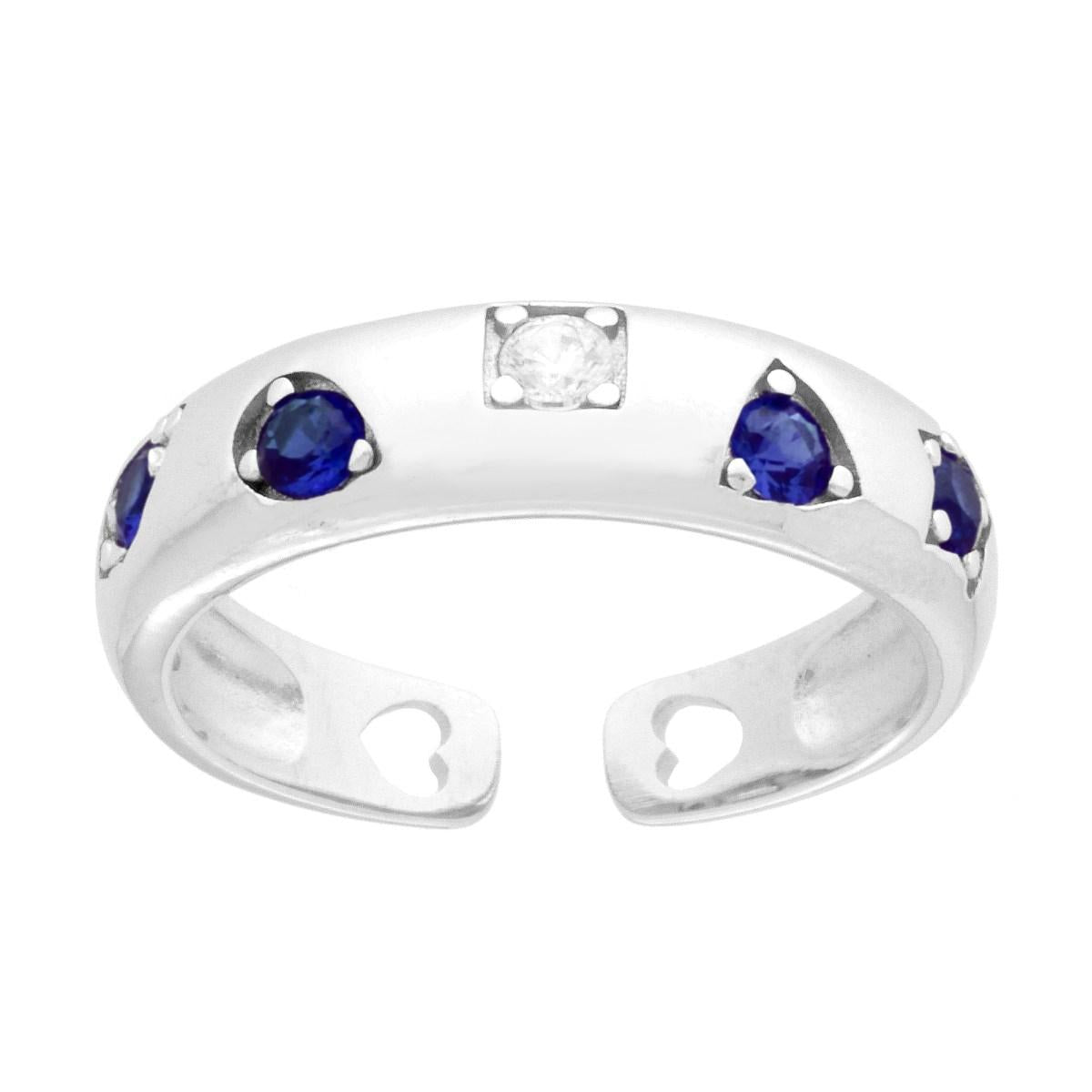 Ring mit geometrischen Mustern aus Cubic Zirconia Blau Saphir und Weiß, aus 925er Silber, rhodiumgalvanisiert - MeinSchmuckShop
