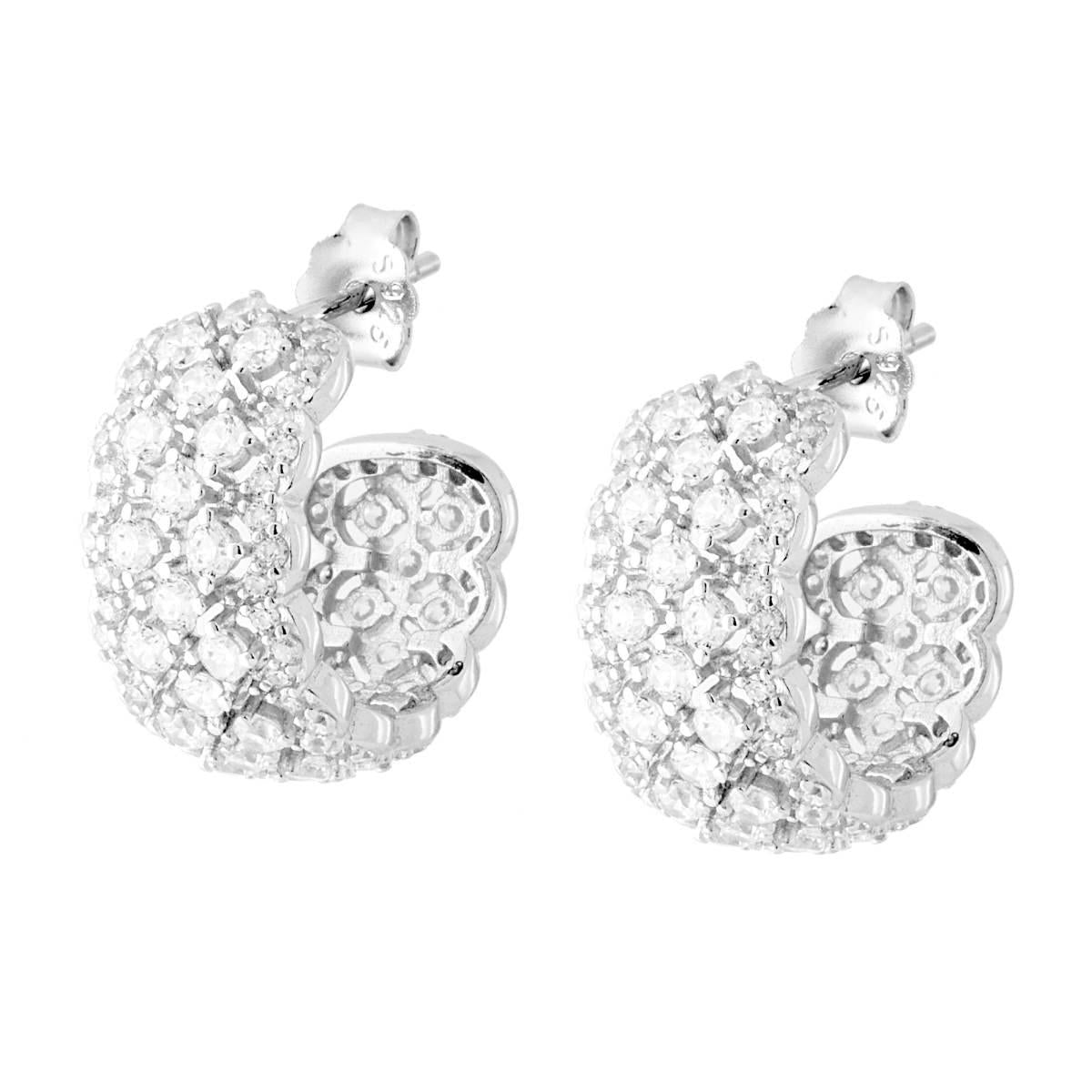 Ohrcreolen aus 925er Silber, rhodiniert, mit weißen Cubic Zirconia – Bienenwaben-Design - MeinSchmuckShop
