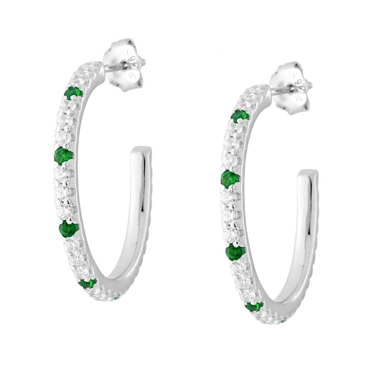 Kreis-Ohrringe aus Cubic Zirconia, Grün Smaragd und Weiß, aus 925er Silber, rhodiniert - MeinSchmuckShop