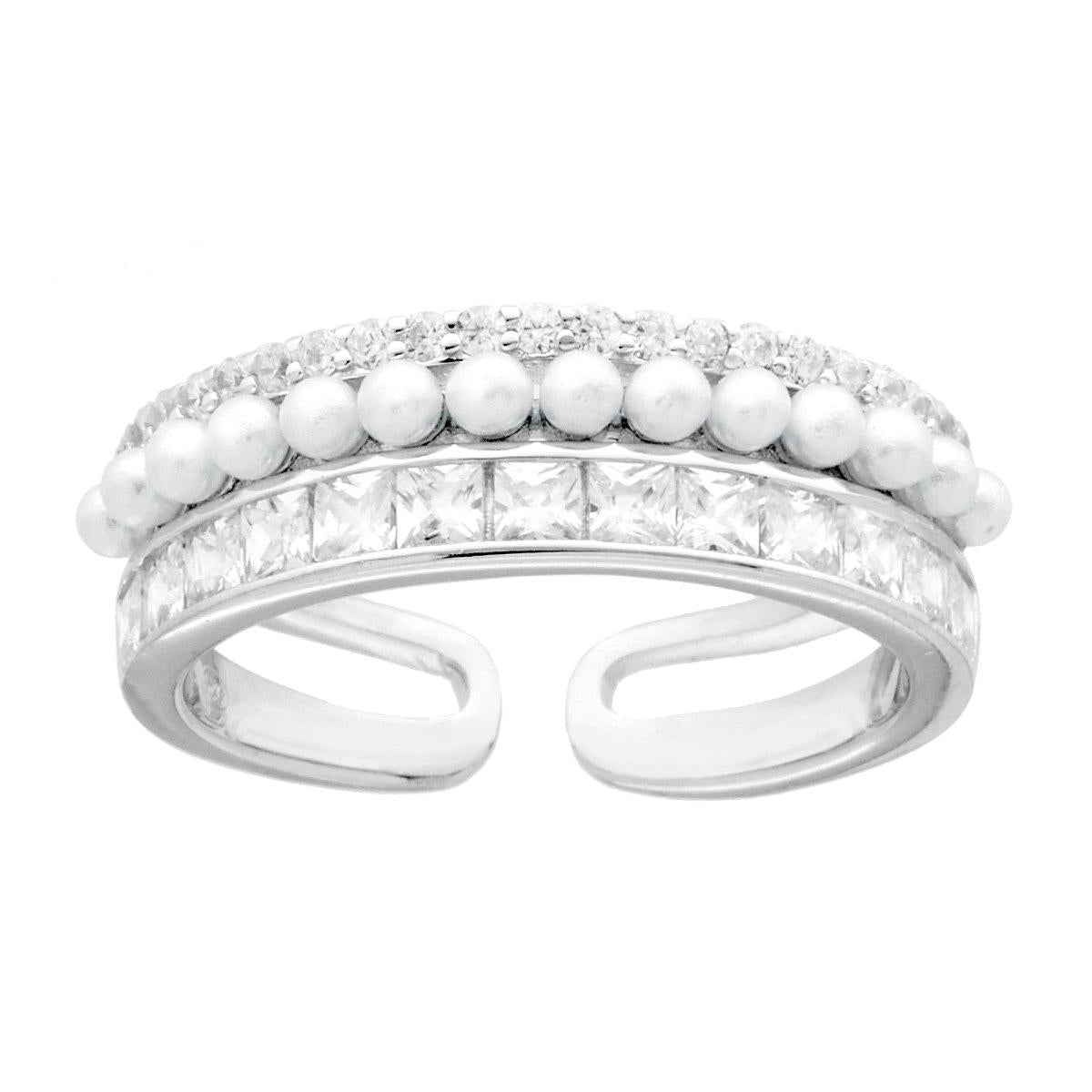 Bandring mit weißen Cubic Zirconia und Perlen aus 925er Silber, rhodiniert. - MeinSchmuckShop