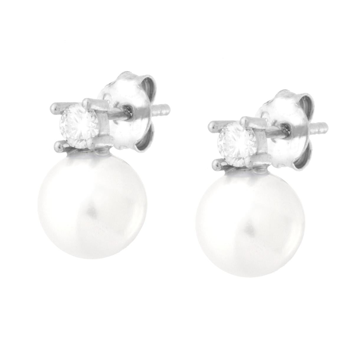 Ohrstecker Perle 8 mm mit Cubic Zirconia Weiß in Silber 925 rhodiniert - MeinSchmuckShop