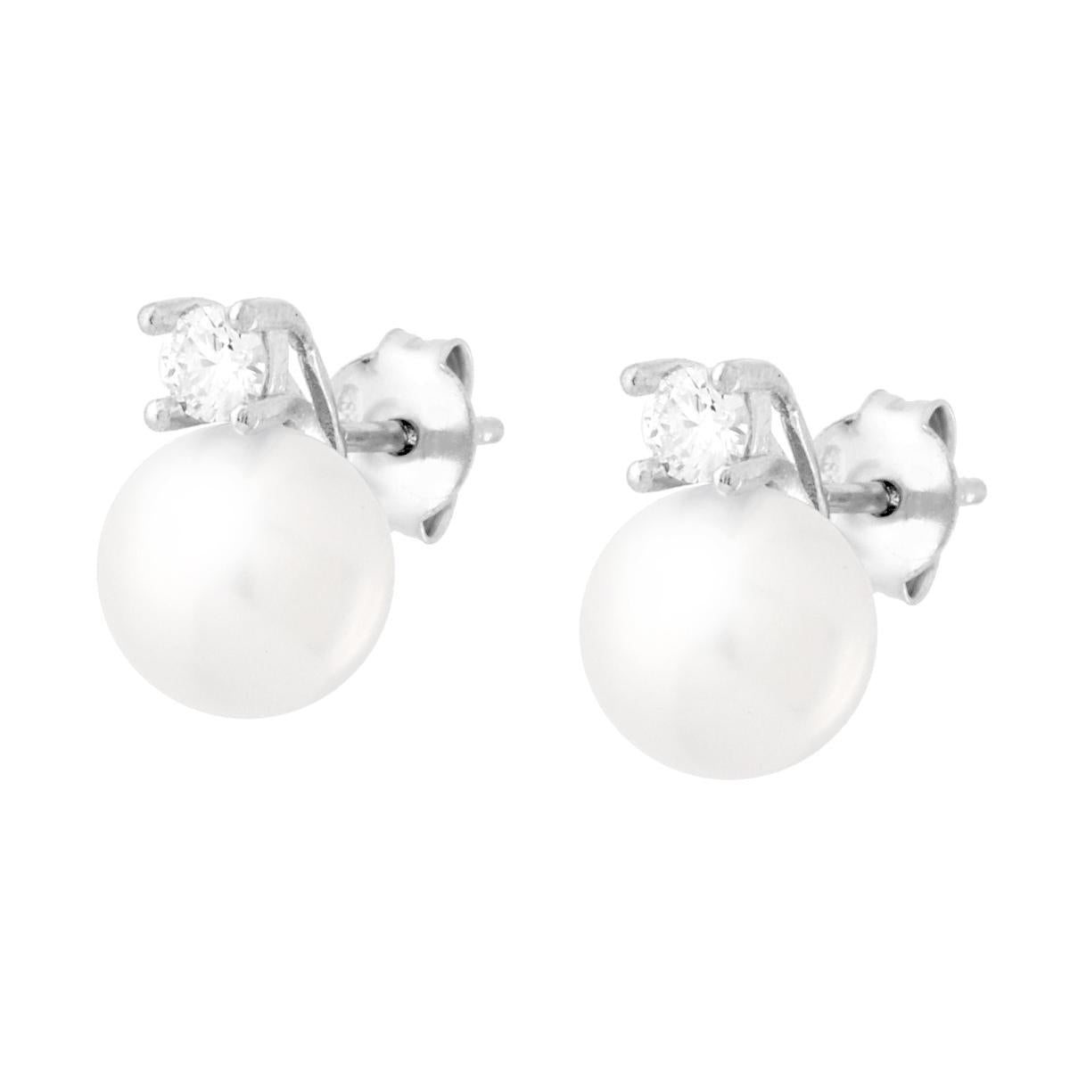 Ohrringe mit Perle, 8 mm, mit Cubic Zirconia Weiß, Silber 925 rhodiniert - MeinSchmuckShop