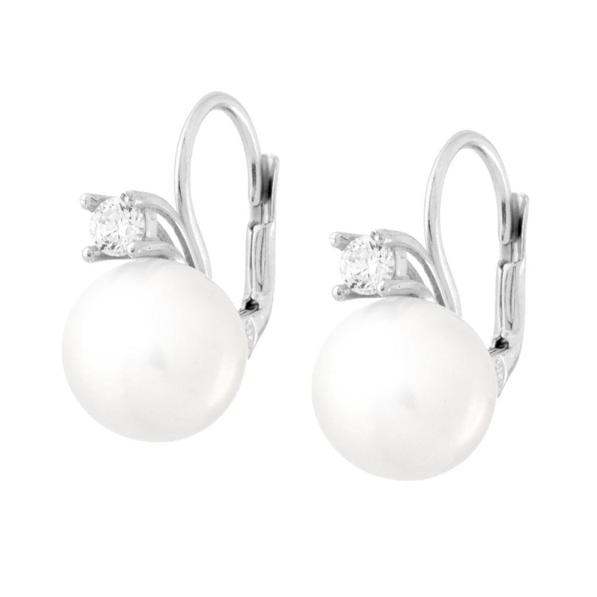 Ohrhänger Perle 10 mm mit Cubic Zirconia Weiß, 925er Silber rhodiniert - MeinSchmuckShop