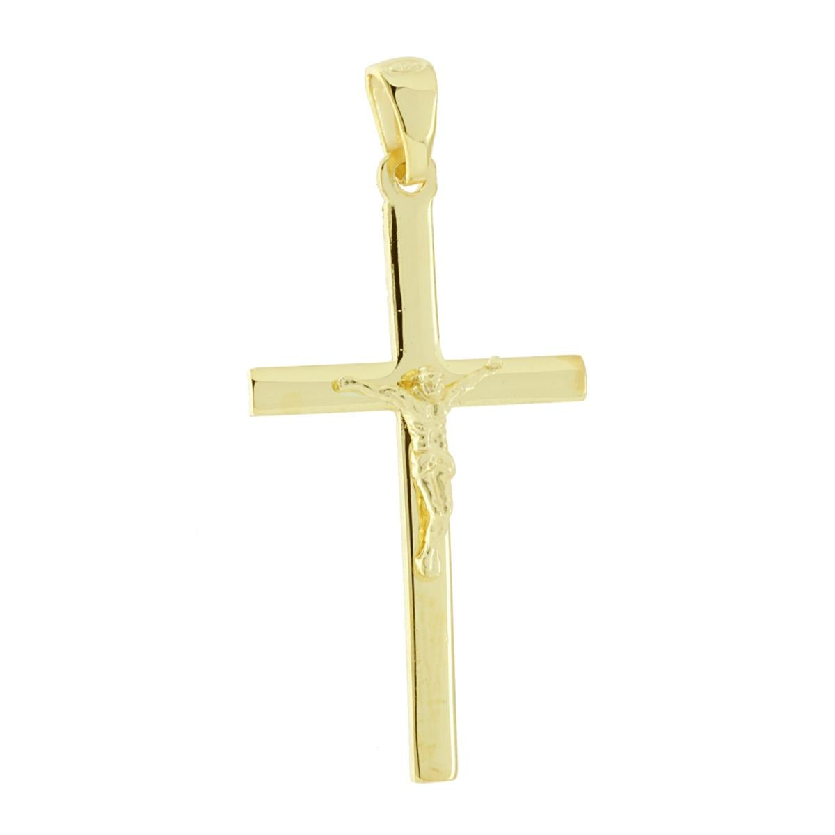 Lateinisches Kreuzanhänger mit Christus, 925er Silber, galvanisch vergoldet - MeinSchmuckShop