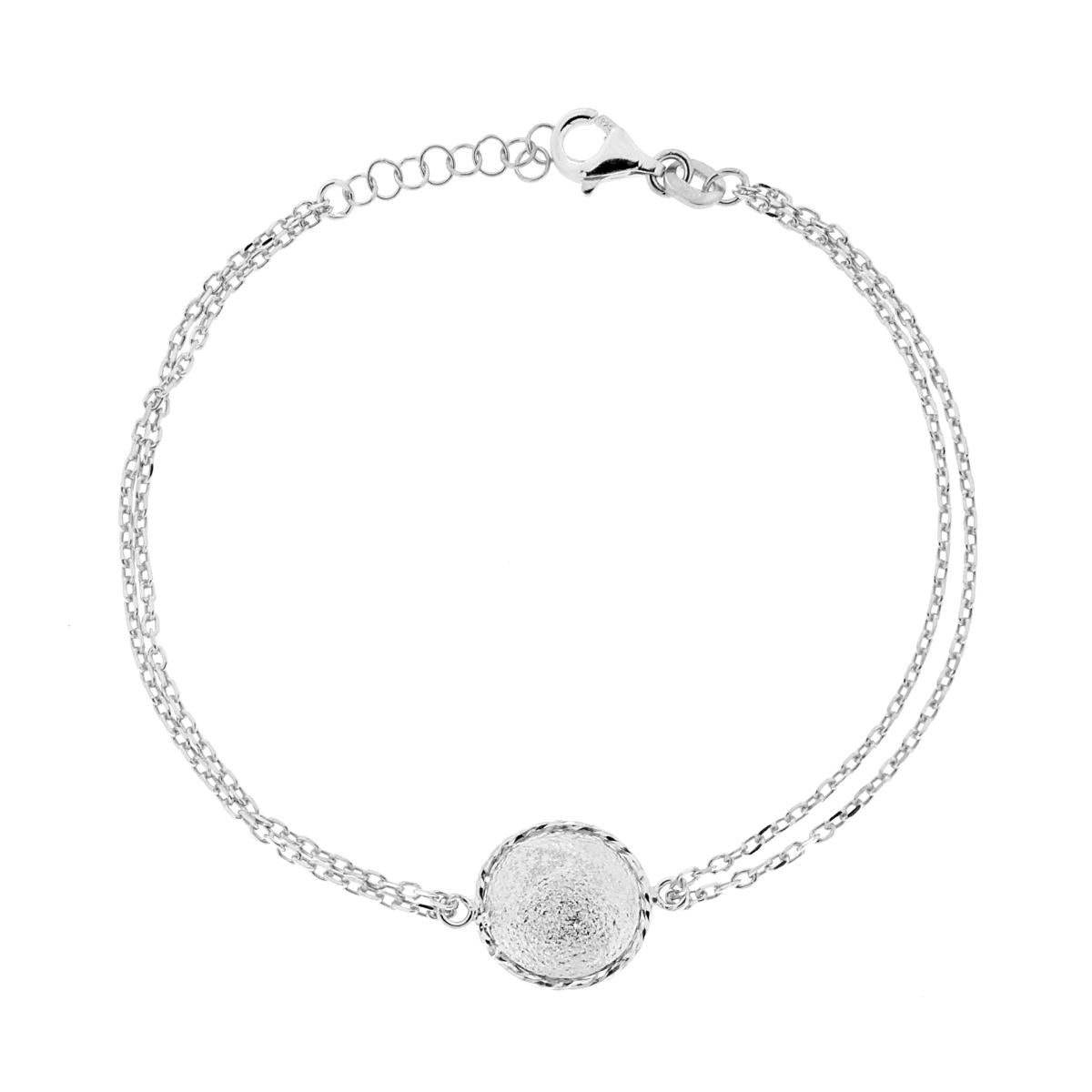Doppelstrang-Armband mit Forzatina-Kette, diamantiert, mit centralem Rundmedaillon, gebürstet, aus 925er Silber, rhodiniert galvanisch - MeinSchmuckShop