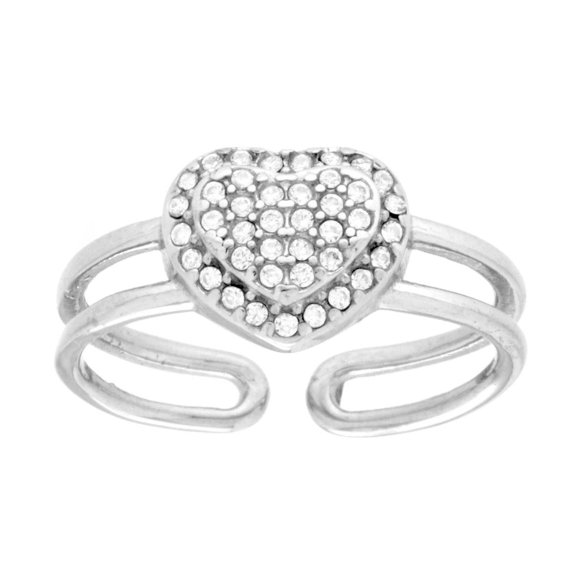 Doppelbandring mit Herz und Crystal Bianchi aus Edelstahl - MeinSchmuckShop