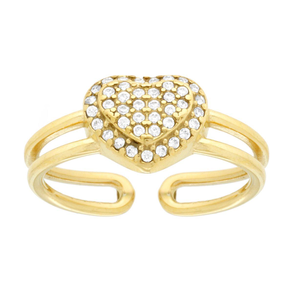 Doppelring mit Herz und weißen Kristallen aus Edelstahl, goldfarben - MeinSchmuckShop