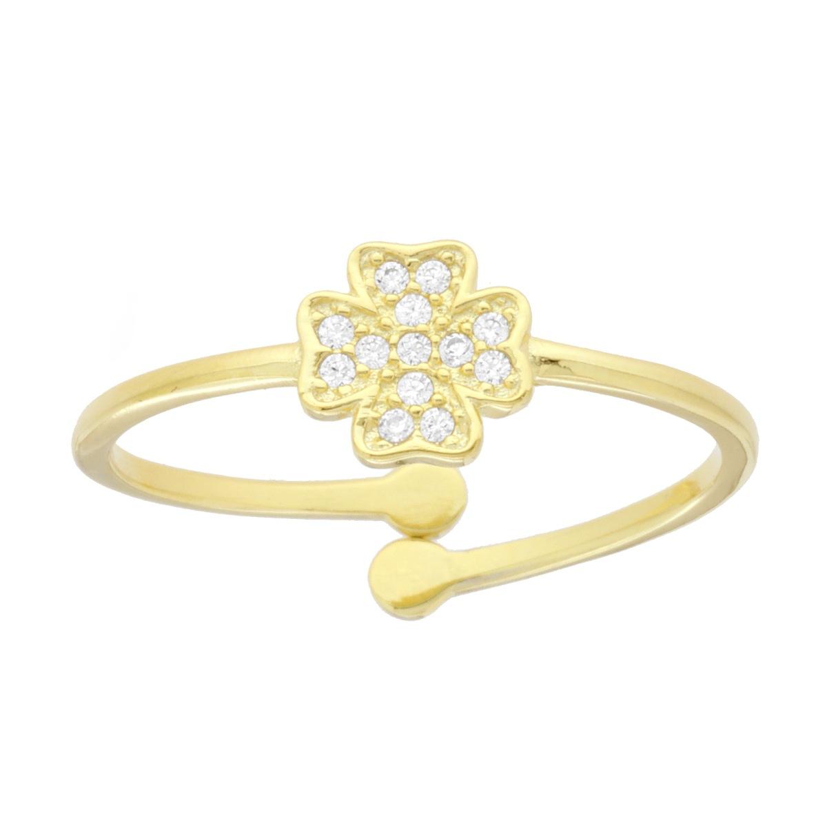 Vierblättriger Ring mit weißen Cubic Zirconia, aus 925er Silber, goldgalvanisiert. - MeinSchmuckShop