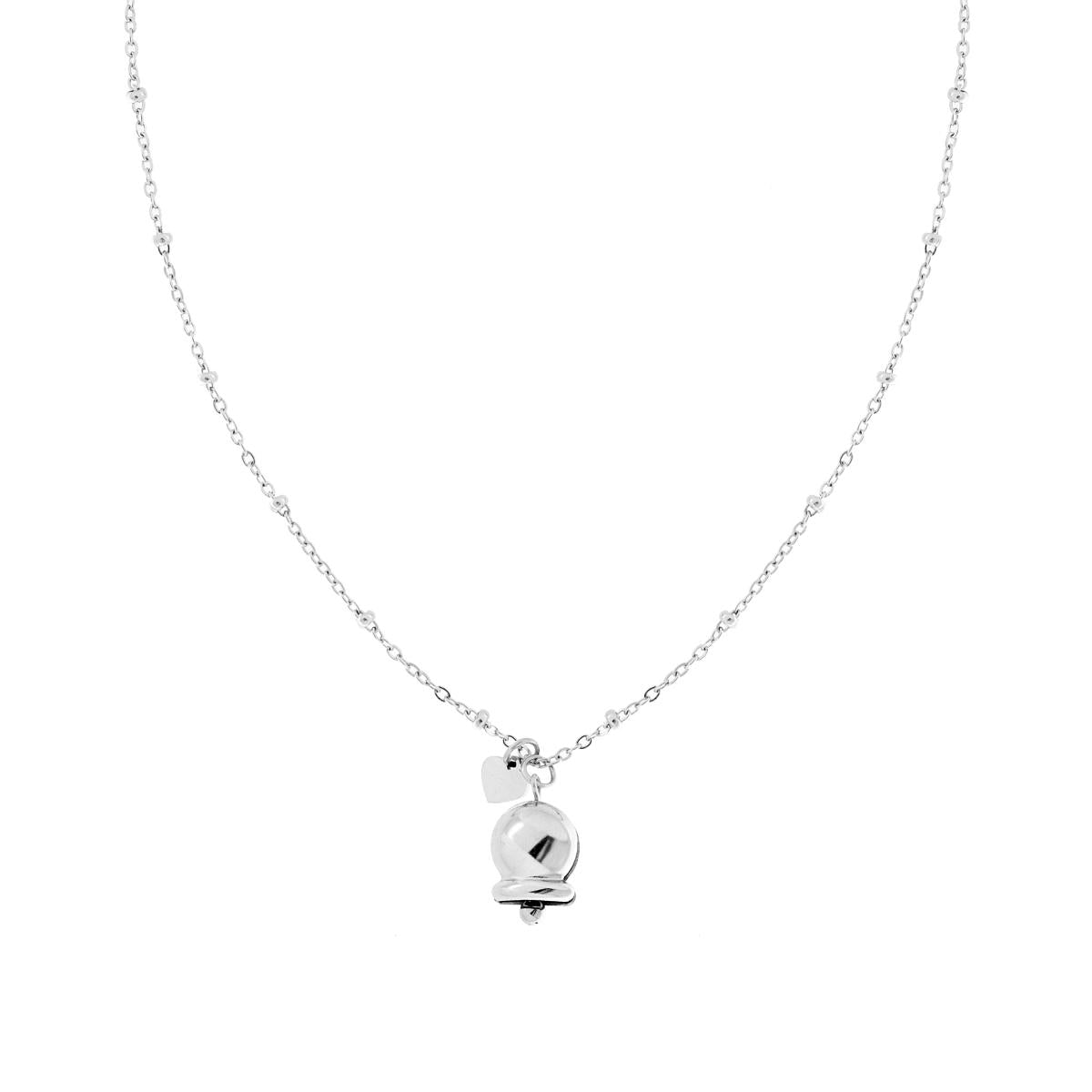 Kette mit diamantgeschnittener feiner Gliederkette, mit Kugeln und hängendem Glöckchen aus Edelstahl. - MeinSchmuckShop