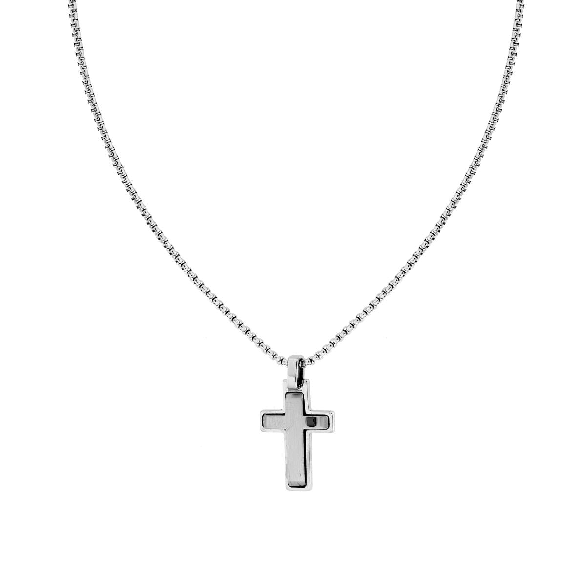 Venezianerkette Rund mit Kreuz und schwarzem Kristall aus Edelstahl - MeinSchmuckShop