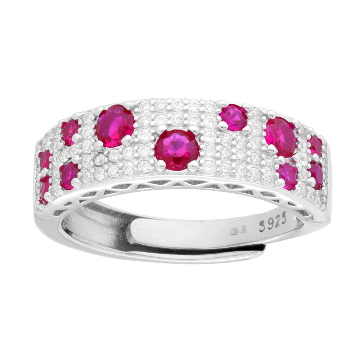 Bandring mit weißen Cubic-Zirkonien und rubinrotem Rubin aus 925er Silber rhodiniert - MeinSchmuckShop