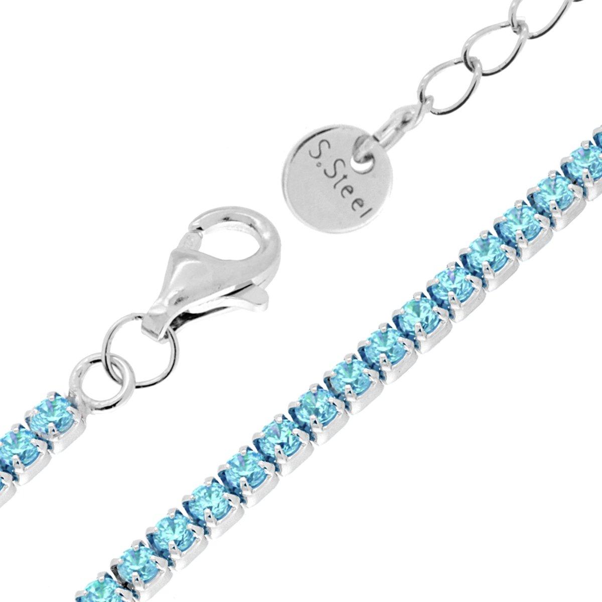 Tennisarmband Griffe Länge 17+5 cm mit Kristall 2 mm Aquamarin aus Edelstahl - MeinSchmuckShop
