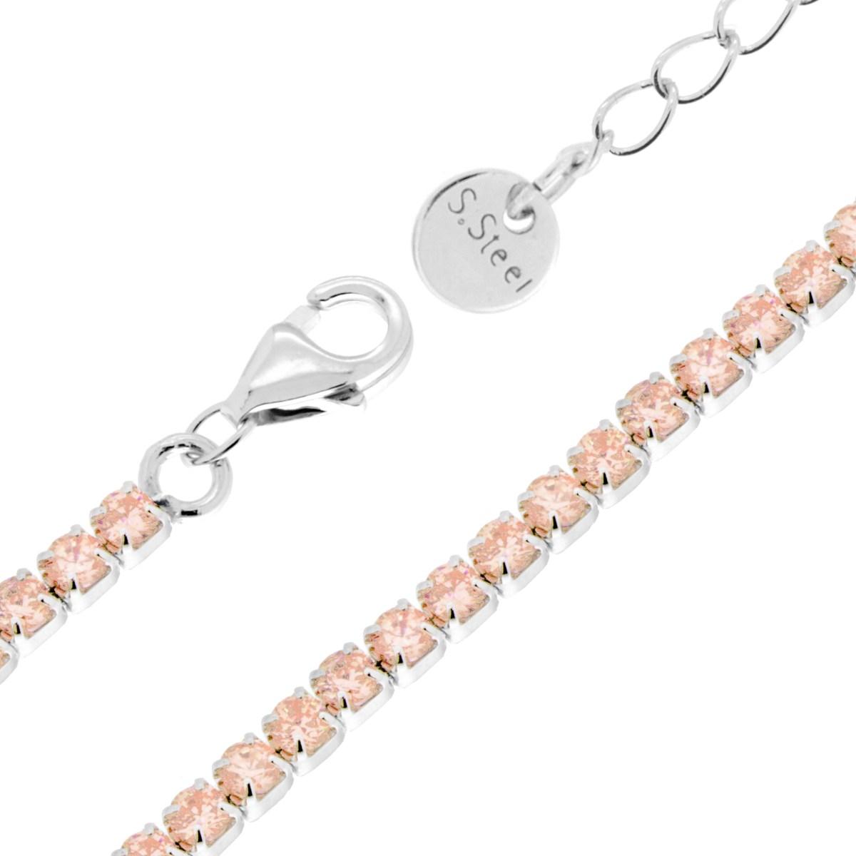 Tennisarmband Griffe Länge 17+5 cm mit Kristall 2 mm Champagne aus Edelstahl - MeinSchmuckShop