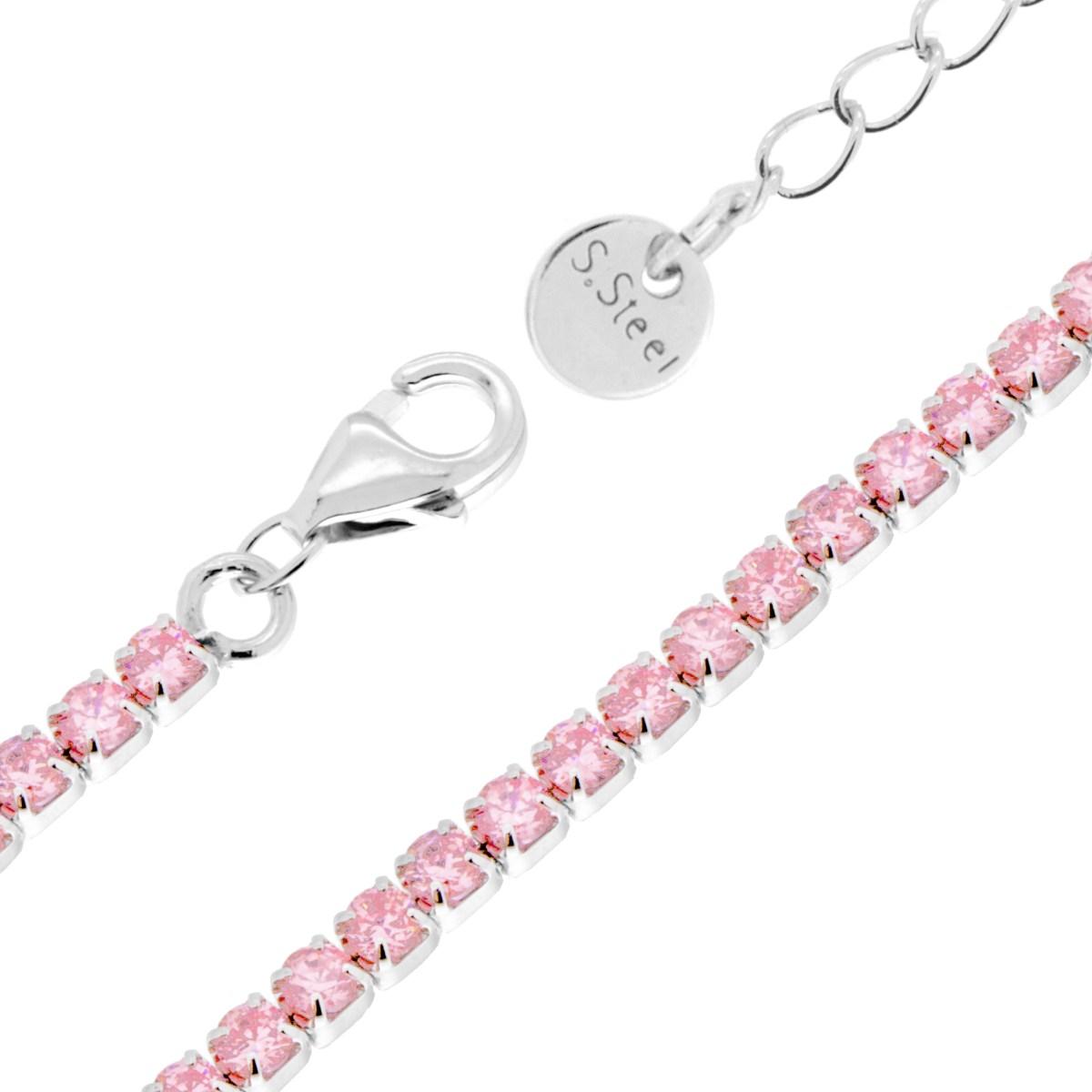 Tennisarmband Griffe cm 17+5 mit rosa Kristall 2 mm aus Edelstahl - MeinSchmuckShop
