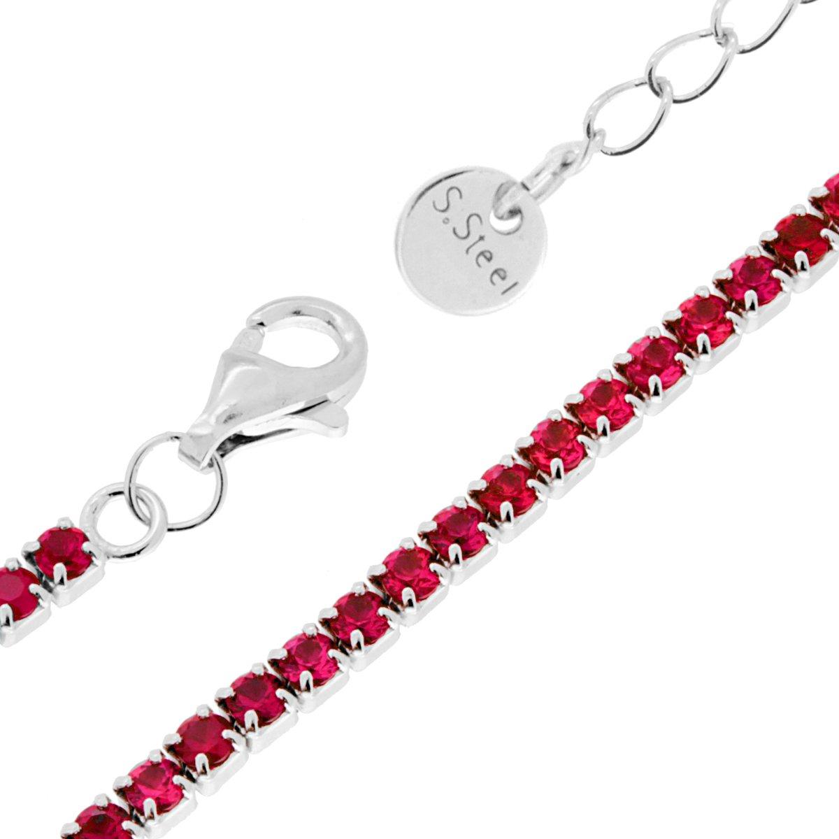 Tennisarmband mit Krappenfassung, 17+5 cm, Kristall 2 mm, Rubinrot, aus Edelstahl - MeinSchmuckShop